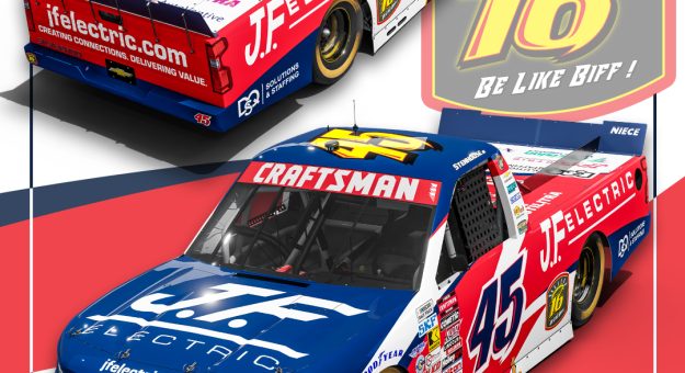 Ricky Stenhouse Jr.’s 2026 #45 J.F. Electric / Utilitra Chevrolet paint scheme.