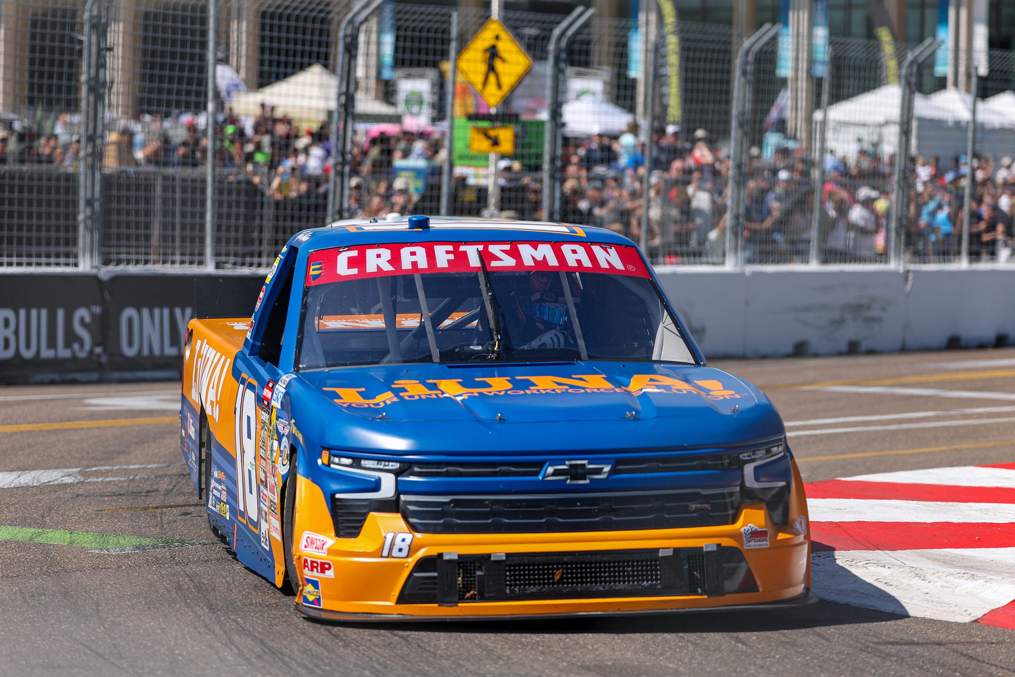 ST PETERSBURG, FLORIDA - FEBRUARY 28: Tyler Ankrum, driver of the #18 LiUNA! Chevrolet, drives during the NASCAR Craftsman Truck Series OnlyBulls Green Flag 150 at Grand Prix of St. Petersburg on February 28, 2026 in St Petersburg, Florida. (Photo by David Jensen/Getty Images) | Getty Images