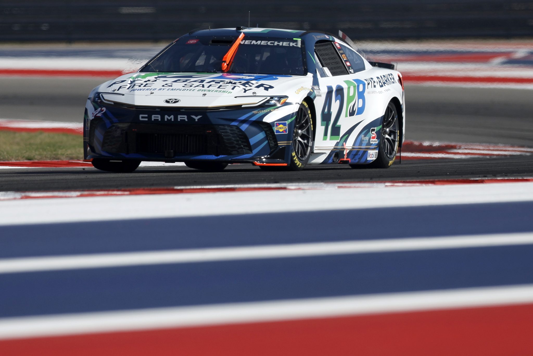 AUSTIN, TEXAS - FEBRUARY 28: John Hunter Nemechek, driver of the #42 Pye Barker Fire & Safety Toyota, drives during qualifying for the NASCAR Cup Series DuraMax Grand Prix Powered by RelaDyne at Circuit of The Americas on February 28, 2026 in Austin, Texas. (Photo by Logan Riely/Getty Images) | Getty Images