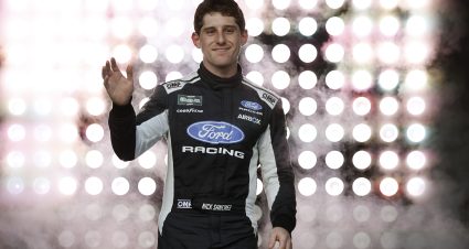 AVONDALE, ARIZONA - MARCH 07: Nick Sanchez, driver of the #25 Paynuity Ford, waves to fans as he walks onstage during driver intros prior to the NASCAR O'Reilly Auto Parts Series GOVX 200 at Phoenix Raceway on March 07, 2026 in Avondale, Arizona. (Photo by Sean Gardner/Getty Images) | Getty Images