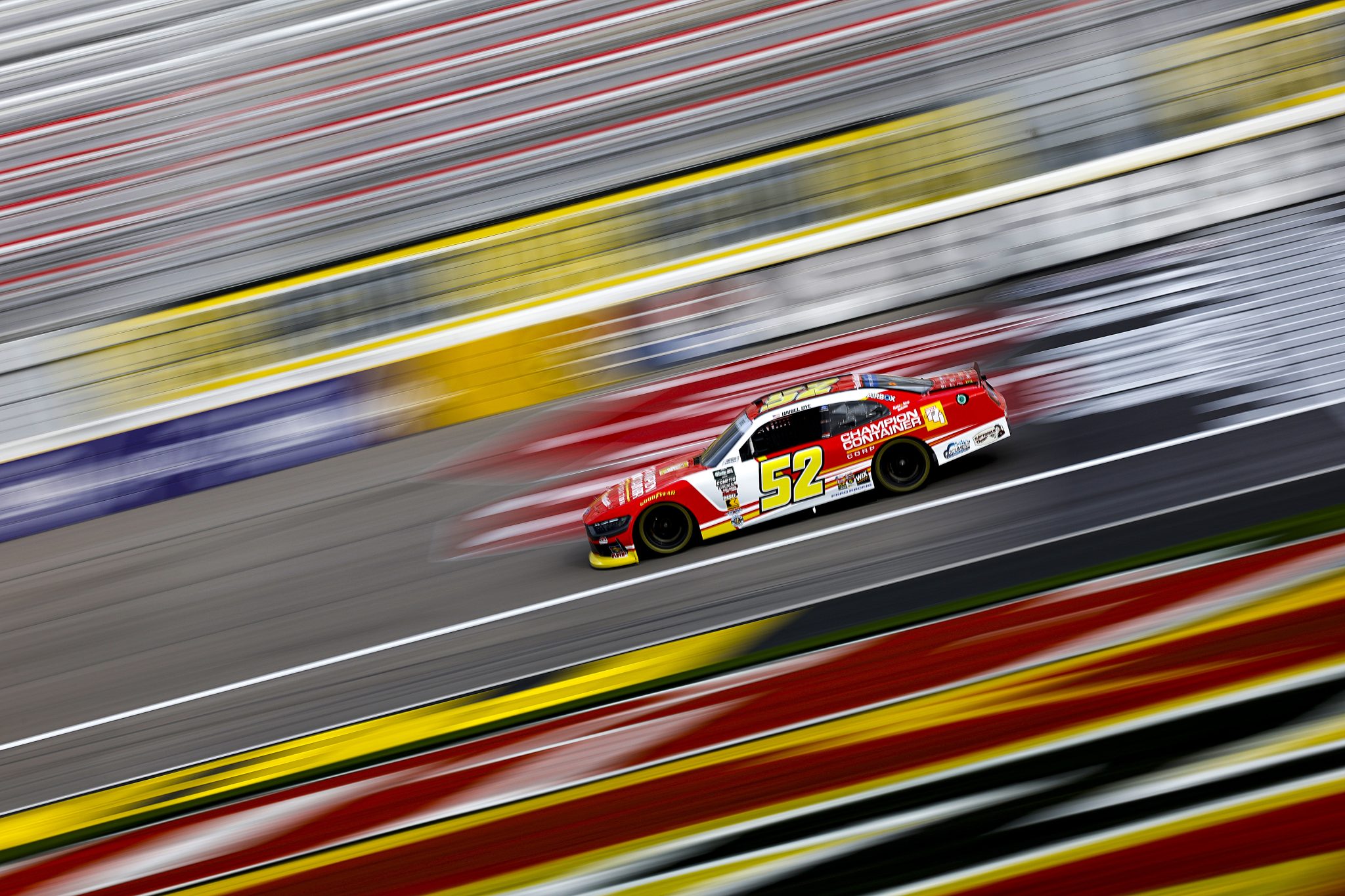 LAS VEGAS, NEVADA - MARCH 14: Daniel Dye, driver of the #52 Champion Container Ford, drives during practice for the NASCAR O'Reilly Auto Parts Series The LiUNA! at Las Vegas Motor Speedway on March 14, 2026 in Las Vegas, Nevada. (Photo by Sean Gardner/Getty Images) | Getty Images