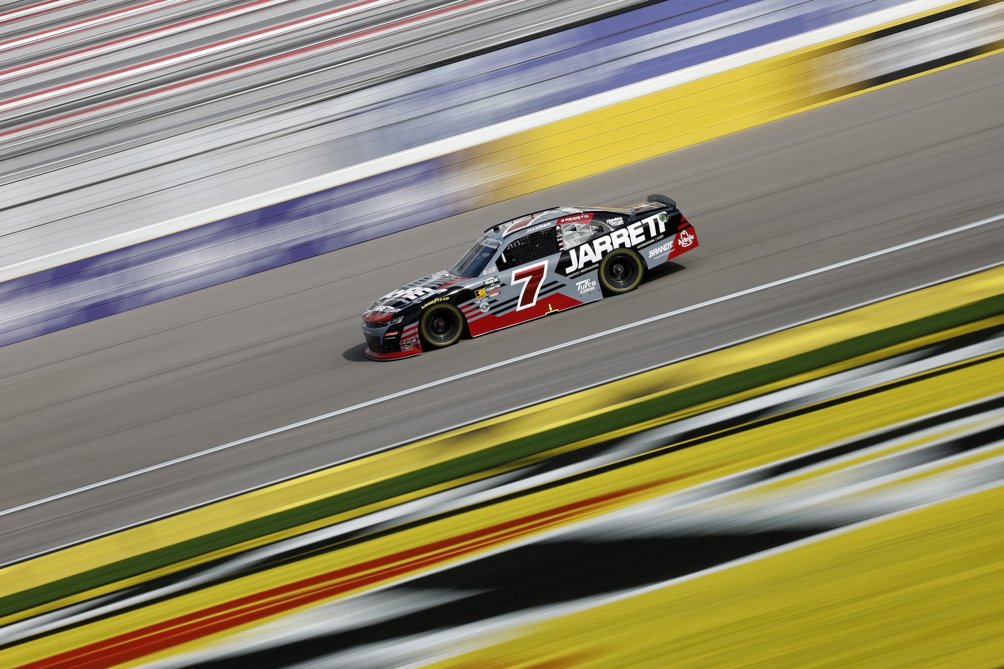 LAS VEGAS, NEVADA - MARCH 14: Justin Allgaier, driver of the #7 Jarrett Logistics Chevrolet, drives during practice for the NASCAR O'Reilly Auto Parts Series The LiUNA! at Las Vegas Motor Speedway on March 14, 2026 in Las Vegas, Nevada. (Photo by Sean Gardner/Getty Images) | Getty Images