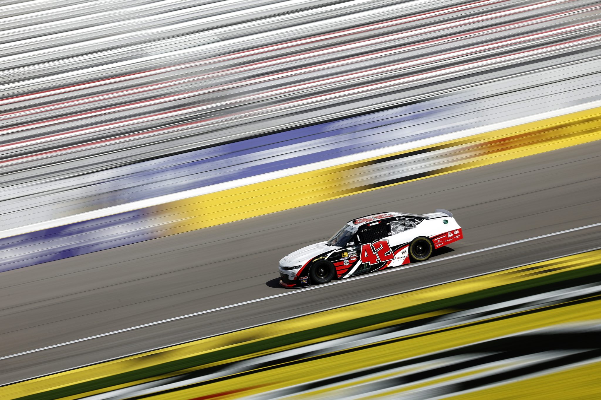 LAS VEGAS, NEVADA - MARCH 14: Nathan Byrd, driver of the #42 Randco Chevrolet, drives during practice for the NASCAR O'Reilly Auto Parts Series The LiUNA! at Las Vegas Motor Speedway on March 14, 2026 in Las Vegas, Nevada. (Photo by Sean Gardner/Getty Images) | Getty Images