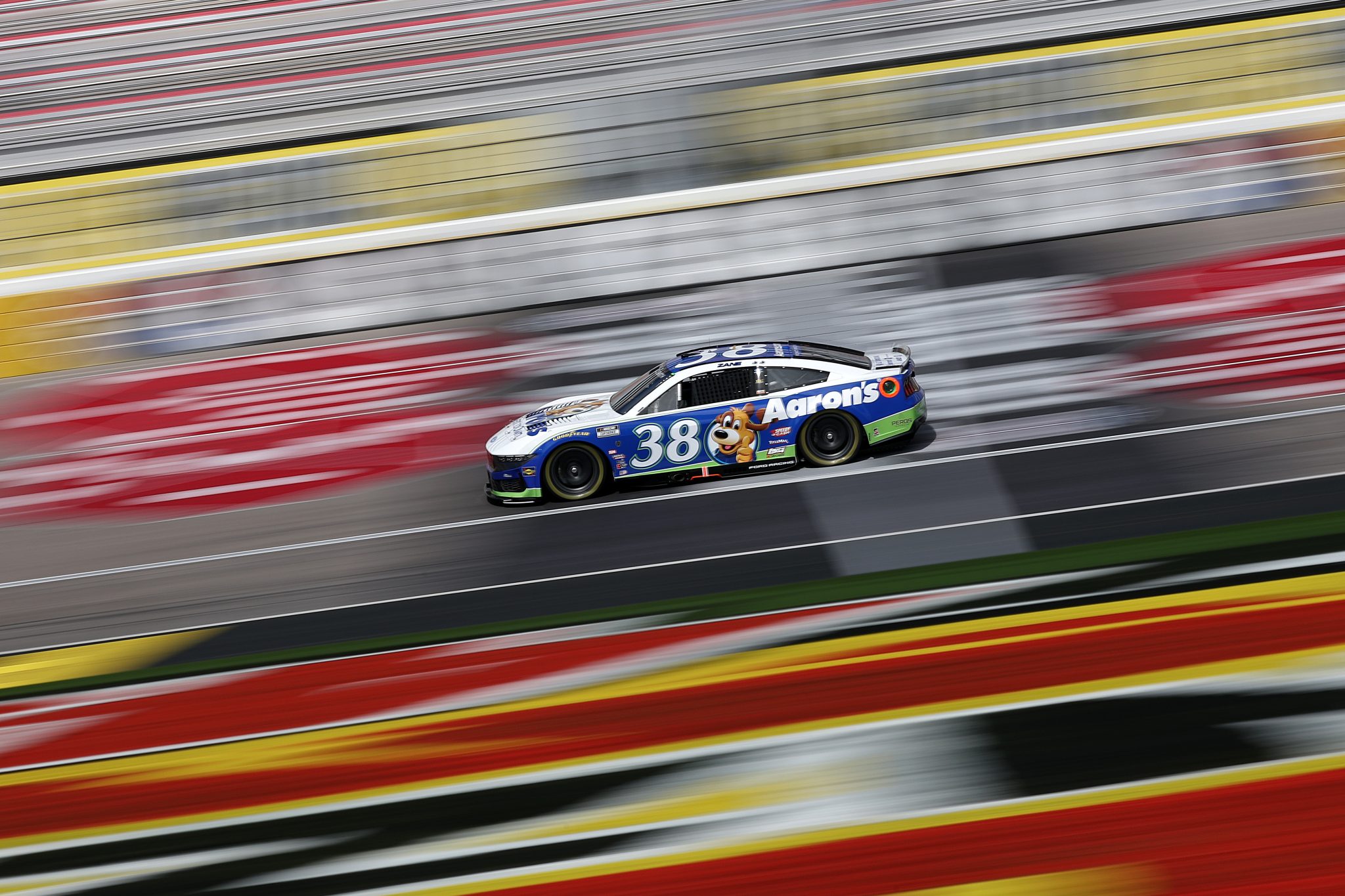 LAS VEGAS, NEVADA - MARCH 14: Zane Smith, driver of the #38 Aaron's Rent To Own Ford, drives during practice for the NASCAR Cup Series Pennzoil 400 presented by Jiffy Lube at Las Vegas Motor Speedway on March 14, 2026 in Las Vegas, Nevada. (Photo by Chris Graythen/Getty Images) | Getty Images