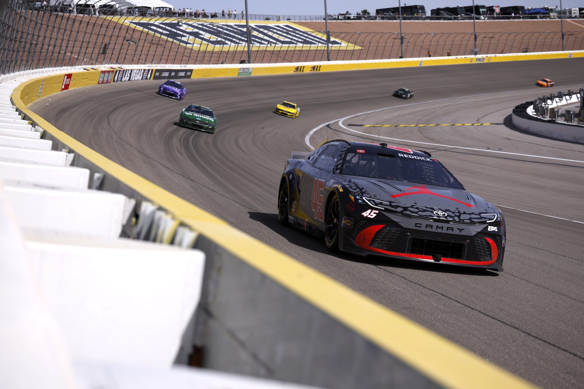LAS VEGAS, NEVADA - MARCH 15: Tyler Reddick, driver of the #45 Jordan Brand Toyota, drives during the NASCAR Cup Series Pennzoil 400 presented by Jiffy Lube at Las Vegas Motor Speedway on March 15, 2026 in Las Vegas, Nevada. (Photo by Sean Gardner/Getty Images) | Getty Images