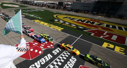 LAS VEGAS, NEVADA - MARCH 14: Sam Mayer, driver of the #41 Audibel Chevrolet, leads the field to the green flag to start the NASCAR O'Reilly Auto Parts Series The LiUNA! at Las Vegas Motor Speedway on March 14, 2026 in Las Vegas, Nevada. (Photo by Chris Graythen/Getty Images) | Getty Images