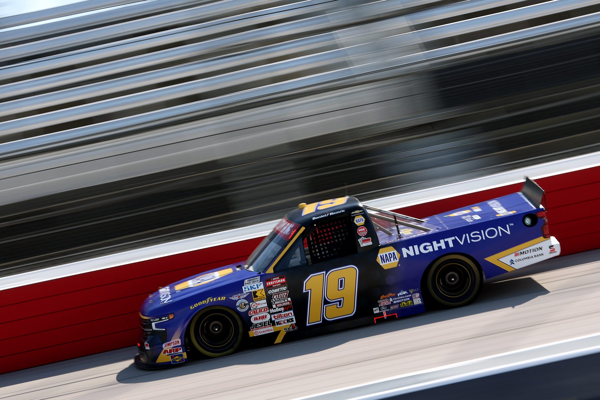 DARLINGTON, SOUTH CAROLINA - MARCH 20: Daniel Hemric, driver of the #19 NAPA Nightvision Chevrolet, drives during practice for the NASCAR Craftsman Truck Series Buckle Up South Carolina 200 at Darlington Raceway on March 20, 2026 in Darlington, South Carolina. (Photo by David Jensen/Getty Images) | Getty Images
