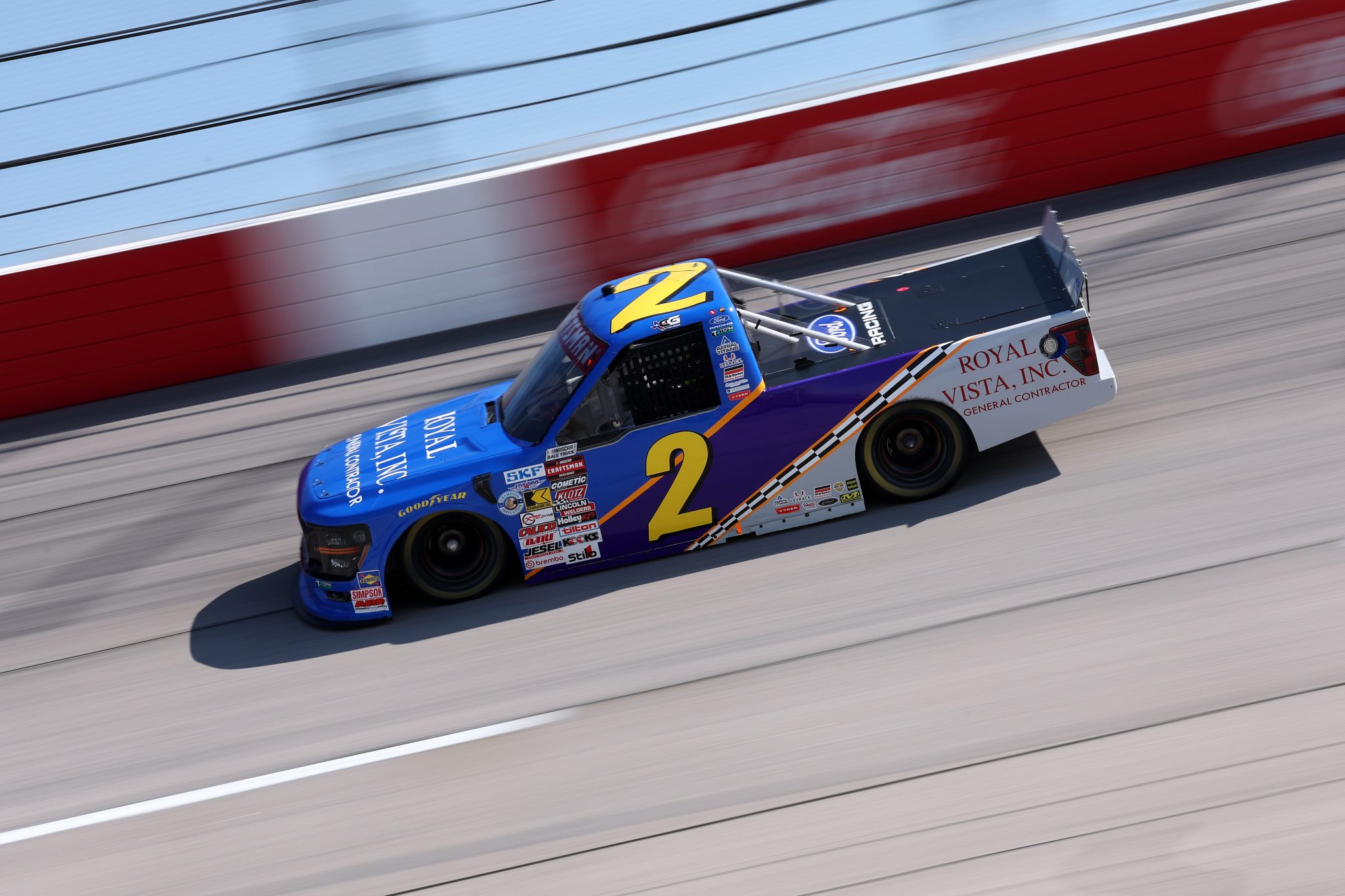 DARLINGTON, SOUTH CAROLINA - MARCH 20: Clayton Green, driver of the #2 Royals Vista Inc. Ford, drives during practice for the NASCAR Craftsman Truck Series Buckle Up South Carolina 200 at Darlington Raceway on March 20, 2026 in Darlington, South Carolina. (Photo by David Jensen/Getty Images) | Getty Images