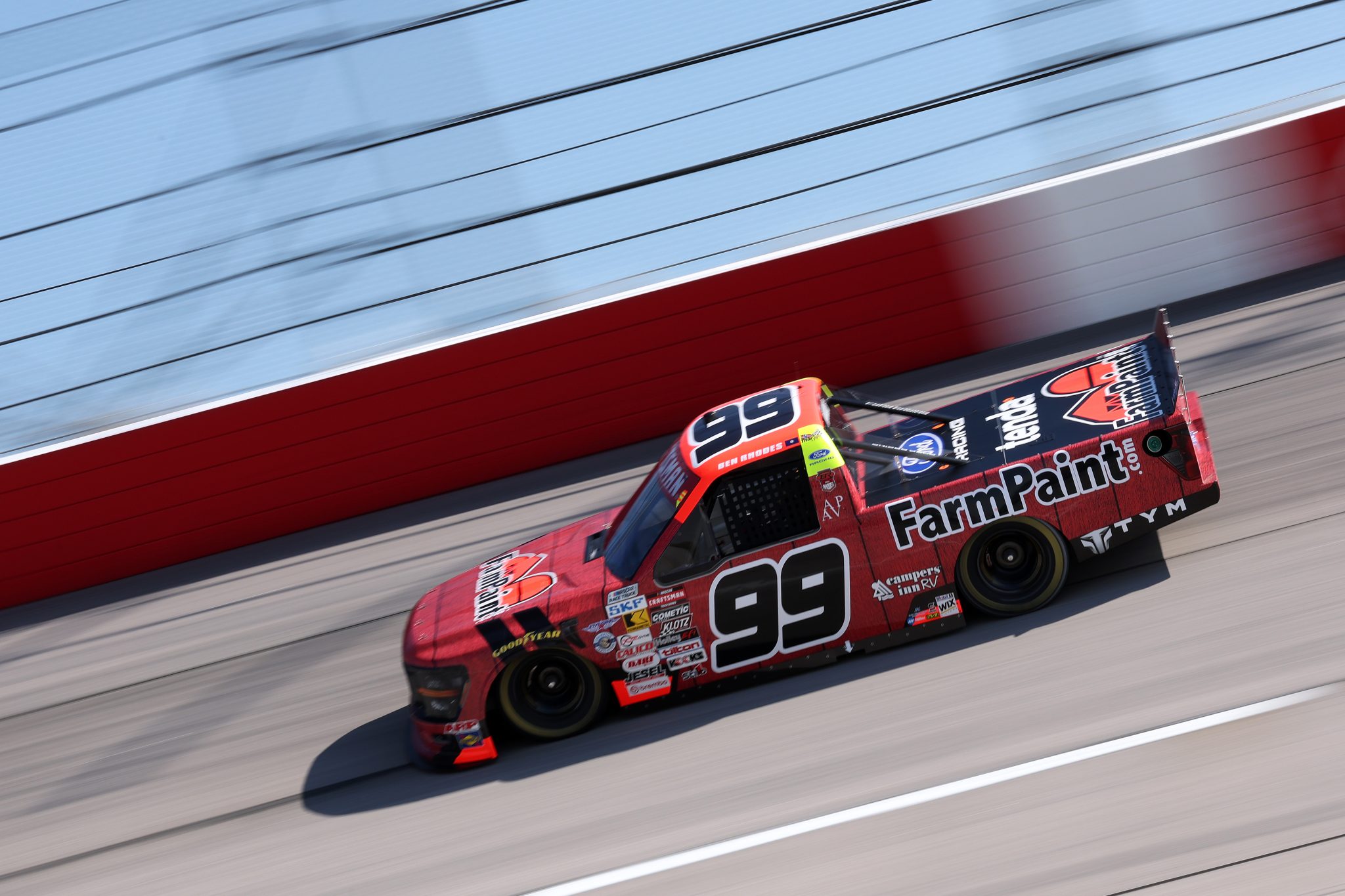 DARLINGTON, SOUTH CAROLINA - MARCH 20: Ben Rhodes, driver of the #99 Farm Paint Ford, drives during practice for the NASCAR Craftsman Truck Series Buckle Up South Carolina 200 at Darlington Raceway on March 20, 2026 in Darlington, South Carolina. (Photo by David Jensen/Getty Images) | Getty Images