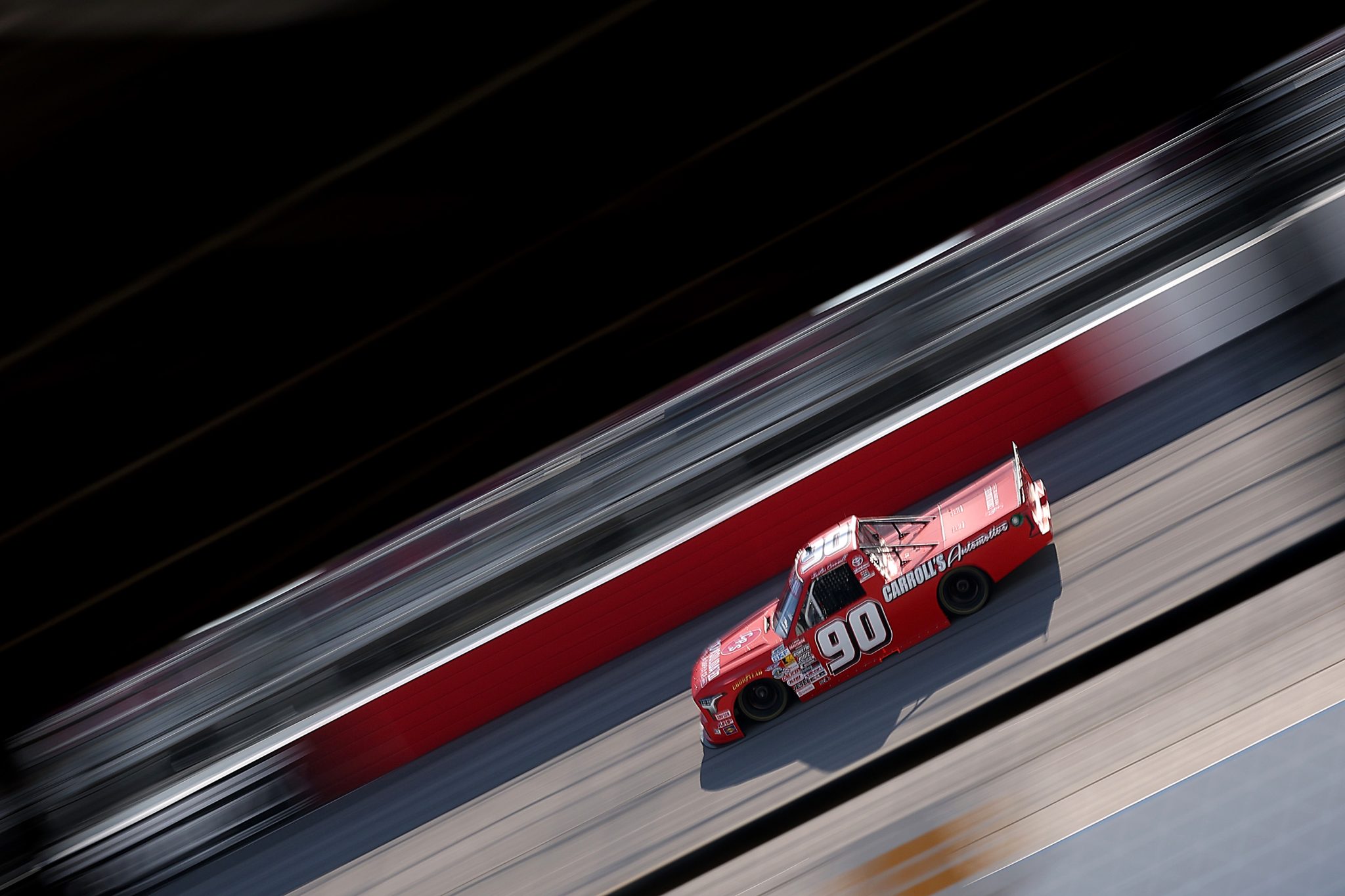 DARLINGTON, SOUTH CAROLINA - MARCH 20: Justin Carroll, driver of the #90 Carroll's Automotive Toyota, drives during practice for the NASCAR Craftsman Truck Series Buckle Up South Carolina 200 at Darlington Raceway on March 20, 2026 in Darlington, South Carolina. (Photo by Jonathan Bachman/Getty Images) | Getty Images
