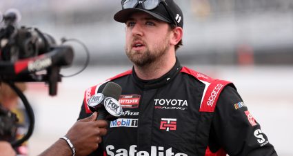 DARLINGTON, SOUTH CAROLINA - MARCH 20: Kaden Honeycutt, driver of the #11 Safelite Toyota, speaks to the media after winning the pole award during qualifying for the NASCAR Craftsman Truck Series Buckle Up South Carolina 200 at Darlington Raceway on March 20, 2026 in Darlington, South Carolina. (Photo by David Jensen/Getty Images) | Getty Images