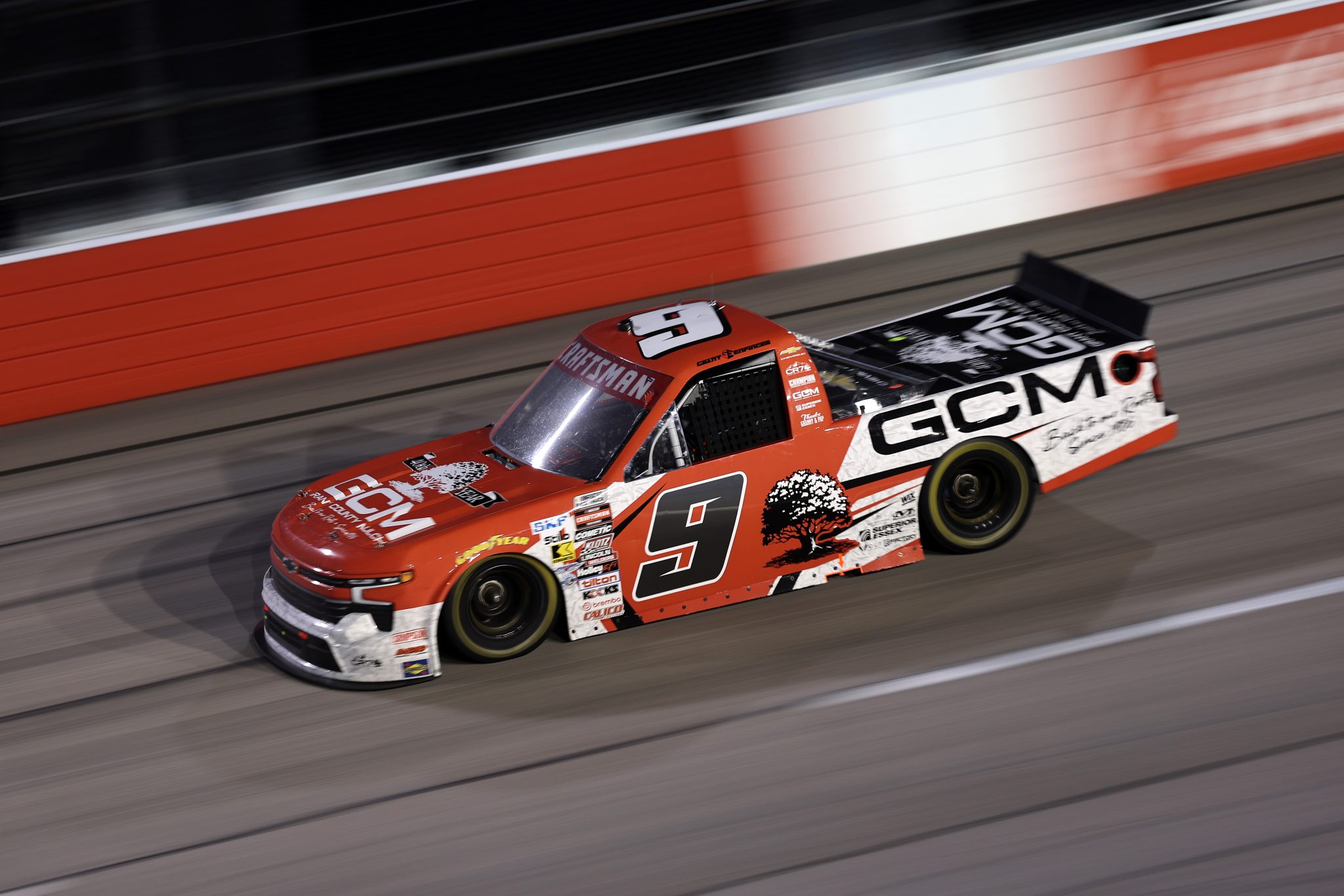 DARLINGTON, SOUTH CAROLINA - MARCH 20: Grant Enfinger, driver of the #9 Grant County Mulch Chevrolet, drives during the NASCAR Craftsman Truck Series Buckle Up South Carolina 200 at Darlington Raceway on March 20, 2026 in Darlington, South Carolina. (Photo by David Jensen/Getty Images) | Getty Images