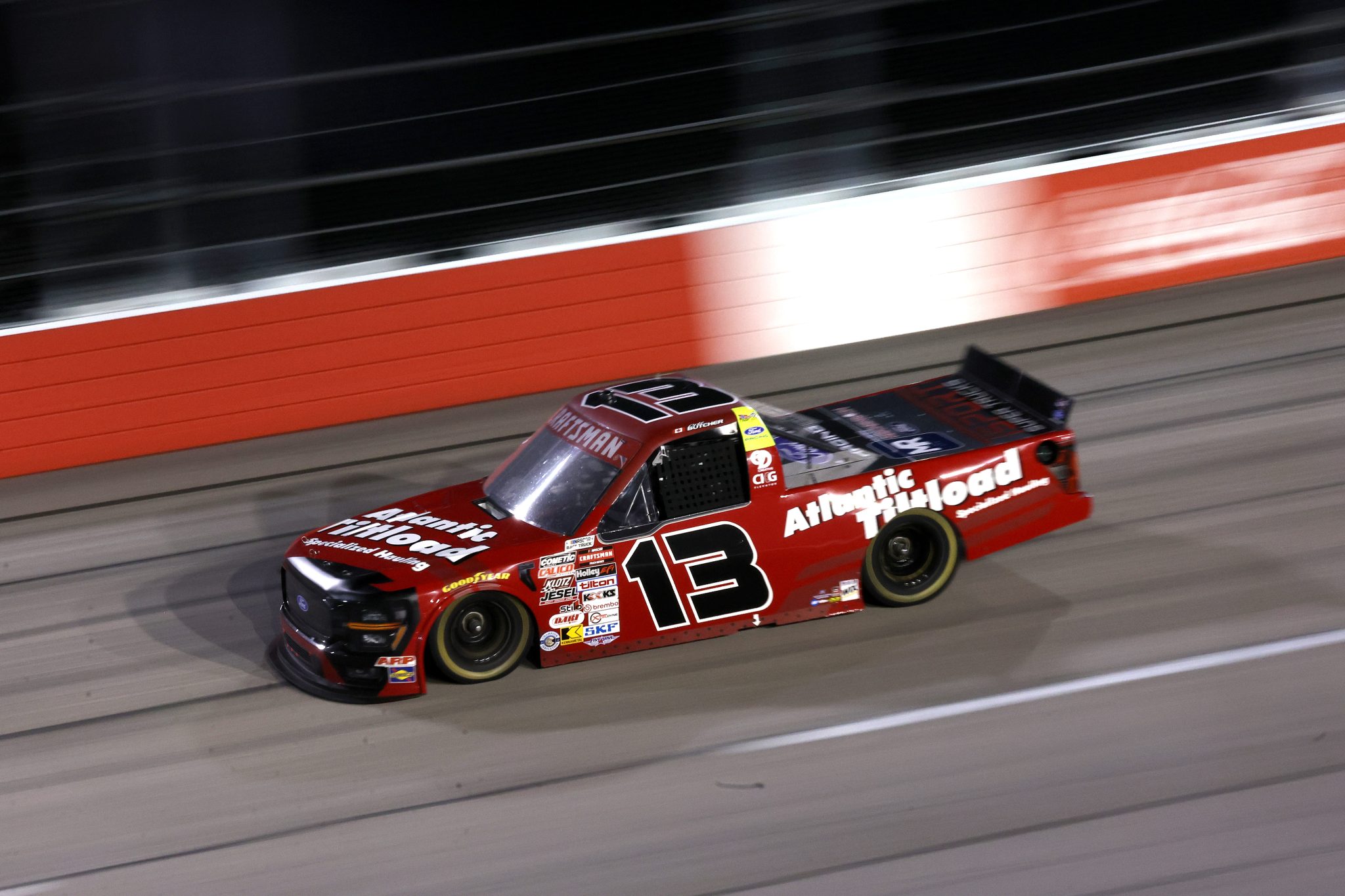 DARLINGTON, SOUTH CAROLINA - MARCH 20: Cole Butcher, driver of the #13 Atlantic Tilt Load Ford, drives during the NASCAR Craftsman Truck Series Buckle Up South Carolina 200 at Darlington Raceway on March 20, 2026 in Darlington, South Carolina. (Photo by David Jensen/Getty Images) | Getty Images