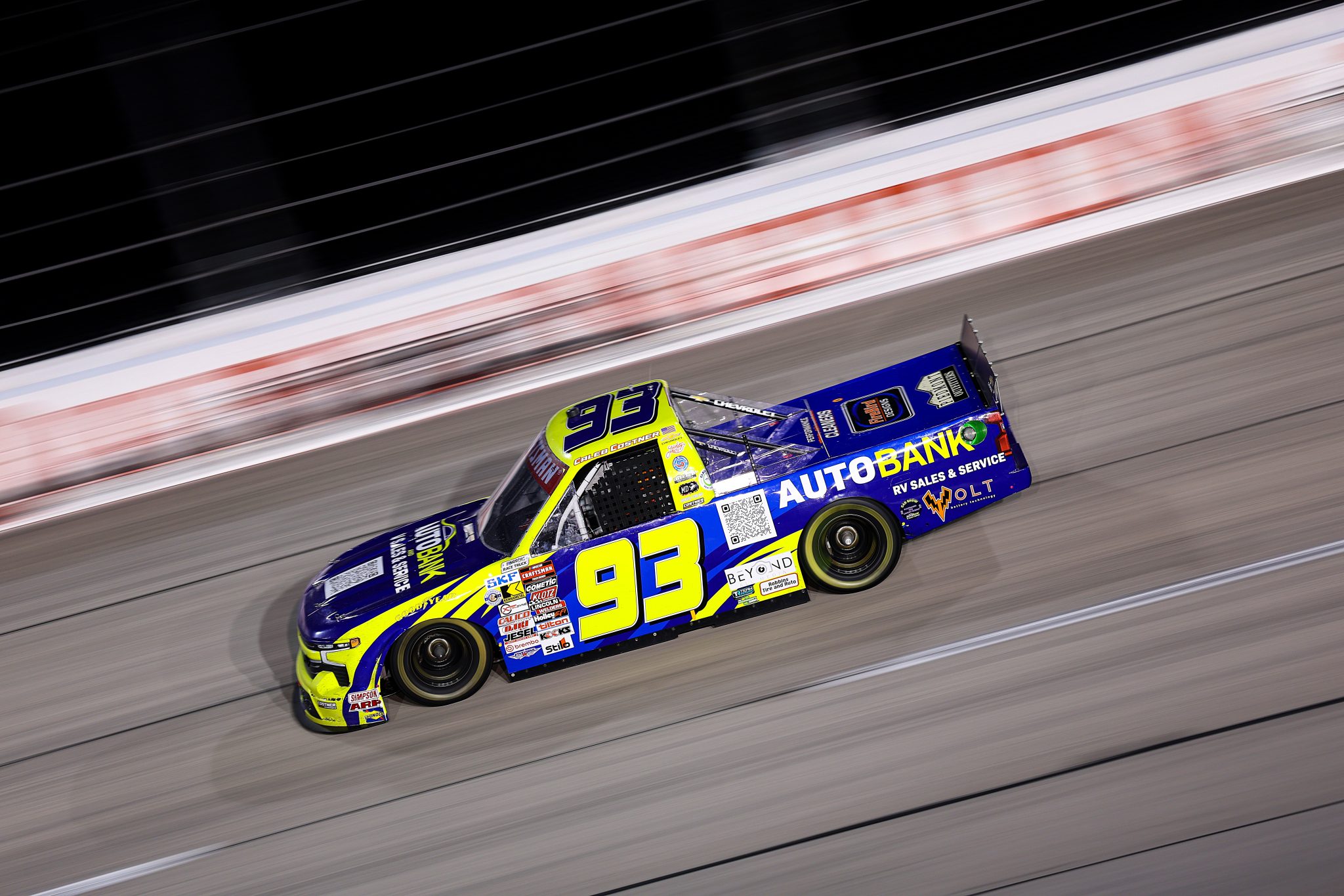 DARLINGTON, SOUTH CAROLINA - MARCH 20: Caleb Costner, driver of the #93 Costner Motorsports Chevrolet, drives during the NASCAR Craftsman Truck Series Buckle Up South Carolina 200 at Darlington Raceway on March 20, 2026 in Darlington, South Carolina. (Photo by David Jensen/Getty Images) | Getty Images