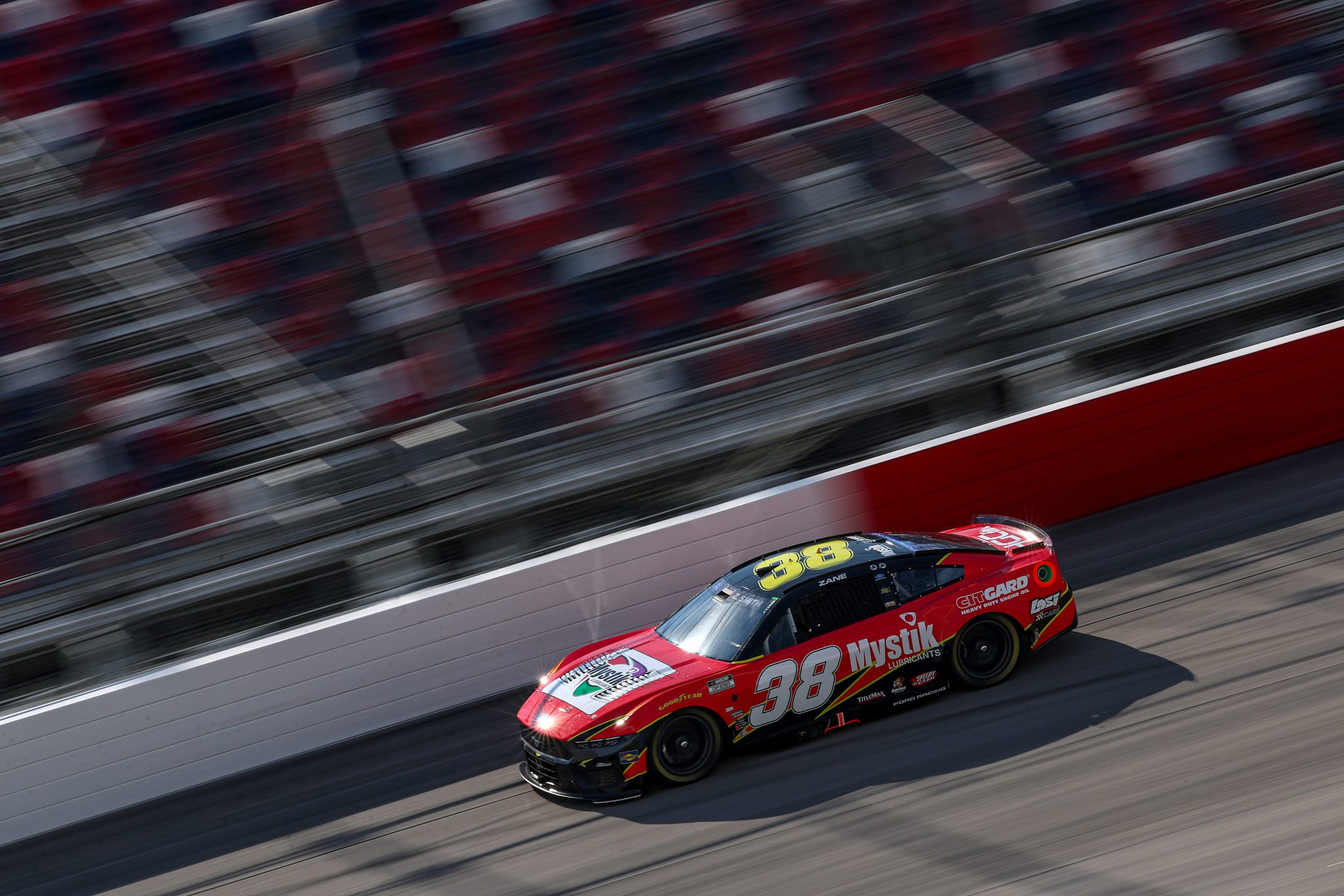 DARLINGTON, SOUTH CAROLINA - MARCH 21: Zane Smith, driver of the #38 Mystik Lubricants Ford, drives during practice for the NASCAR Cup Series Goodyear 400 at Darlington Raceway on March 21, 2026 in Darlington, South Carolina. (Photo by David Jensen/Getty Images) | Getty Images