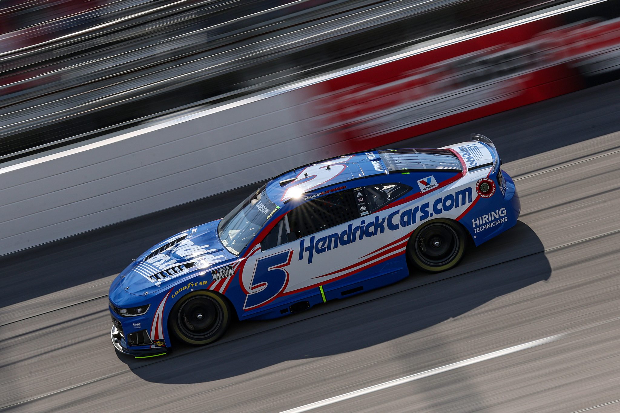 DARLINGTON, SOUTH CAROLINA - MARCH 21: Kyle Larson, driver of the #5 HendrickCars.com Chevrolet, drives during practice for the NASCAR Cup Series Goodyear 400 at Darlington Raceway on March 21, 2026 in Darlington, South Carolina. (Photo by David Jensen/Getty Images) | Getty Images