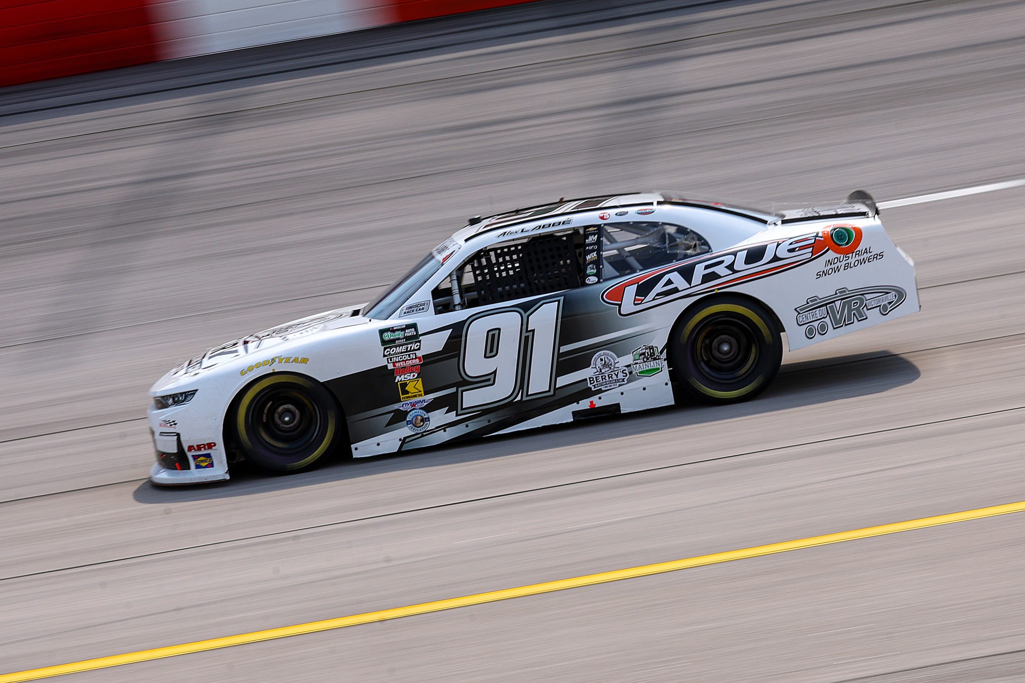 DARLINGTON, SOUTH CAROLINA - MARCH 21: Alex Labbe, driver of the #91 Berry's Injection Molding Chevrolet, drives during qualifying for the NASCAR O'Reilly Auto Parts Series Sport Clips Haircuts VFW Help a Hero 200 at Darlington Raceway on March 21, 2026 in Darlington, South Carolina. (Photo by David Jensen/Getty Images) | Getty Images