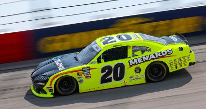 DARLINGTON, SOUTH CAROLINA - MARCH 21: Brandon Jones, driver of the #20 Menards/Pelonis Toyota, drives during qualifying for the NASCAR O'Reilly Auto Parts Series Sport Clips Haircuts VFW Help a Hero 200 at Darlington Raceway on March 21, 2026 in Darlington, South Carolina. (Photo by David Jensen/Getty Images) | Getty Images