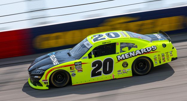 DARLINGTON, SOUTH CAROLINA - MARCH 21: Brandon Jones, driver of the #20 Menards/Pelonis Toyota, drives during qualifying for the NASCAR O'Reilly Auto Parts Series Sport Clips Haircuts VFW Help a Hero 200 at Darlington Raceway on March 21, 2026 in Darlington, South Carolina. (Photo by David Jensen/Getty Images) | Getty Images