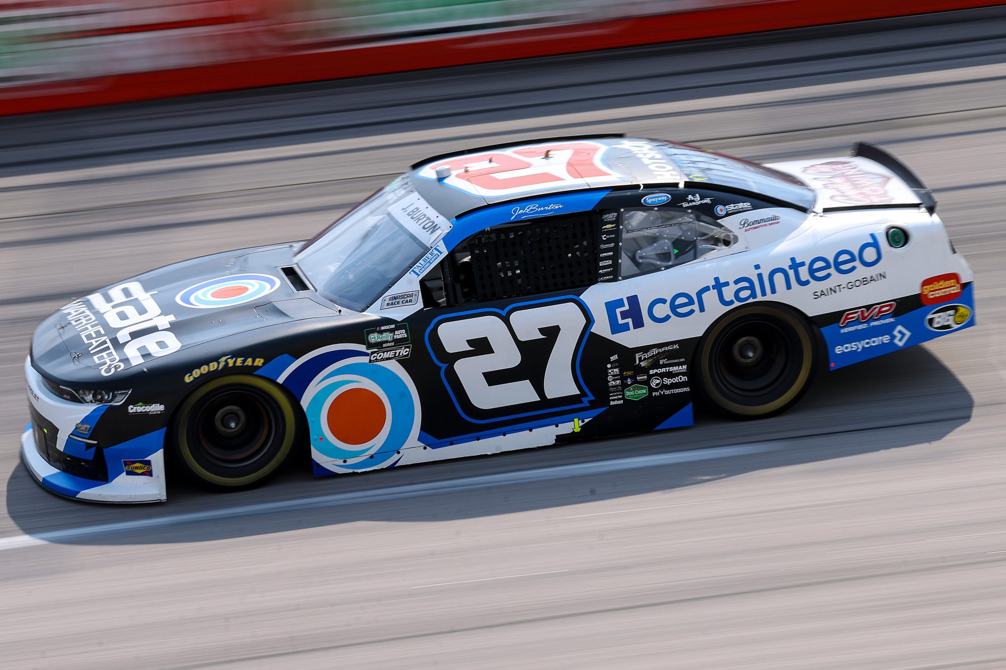 DARLINGTON, SOUTH CAROLINA - MARCH 21: Jeb Burton, driver of the #27 State Water Heaters Chevrolet, drives during qualifying for the NASCAR O'Reilly Auto Parts Series Sport Clips Haircuts VFW Help a Hero 200 at Darlington Raceway on March 21, 2026 in Darlington, South Carolina. (Photo by David Jensen/Getty Images) | Getty Images