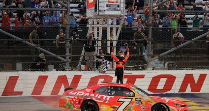 DARLINGTON, SOUTH CAROLINA - MARCH 21: Justin Allgaier, driver of the #7 BRANDT Chevrolet, celebrates in victory lane after winning the NASCAR O'Reilly Auto Parts Series Sport Clips Haircuts VFW Help a Hero 200 at Darlington Raceway on March 21, 2026 in Darlington, South Carolina. (Photo by Jonathan Bachman/Getty Images) | Getty Images