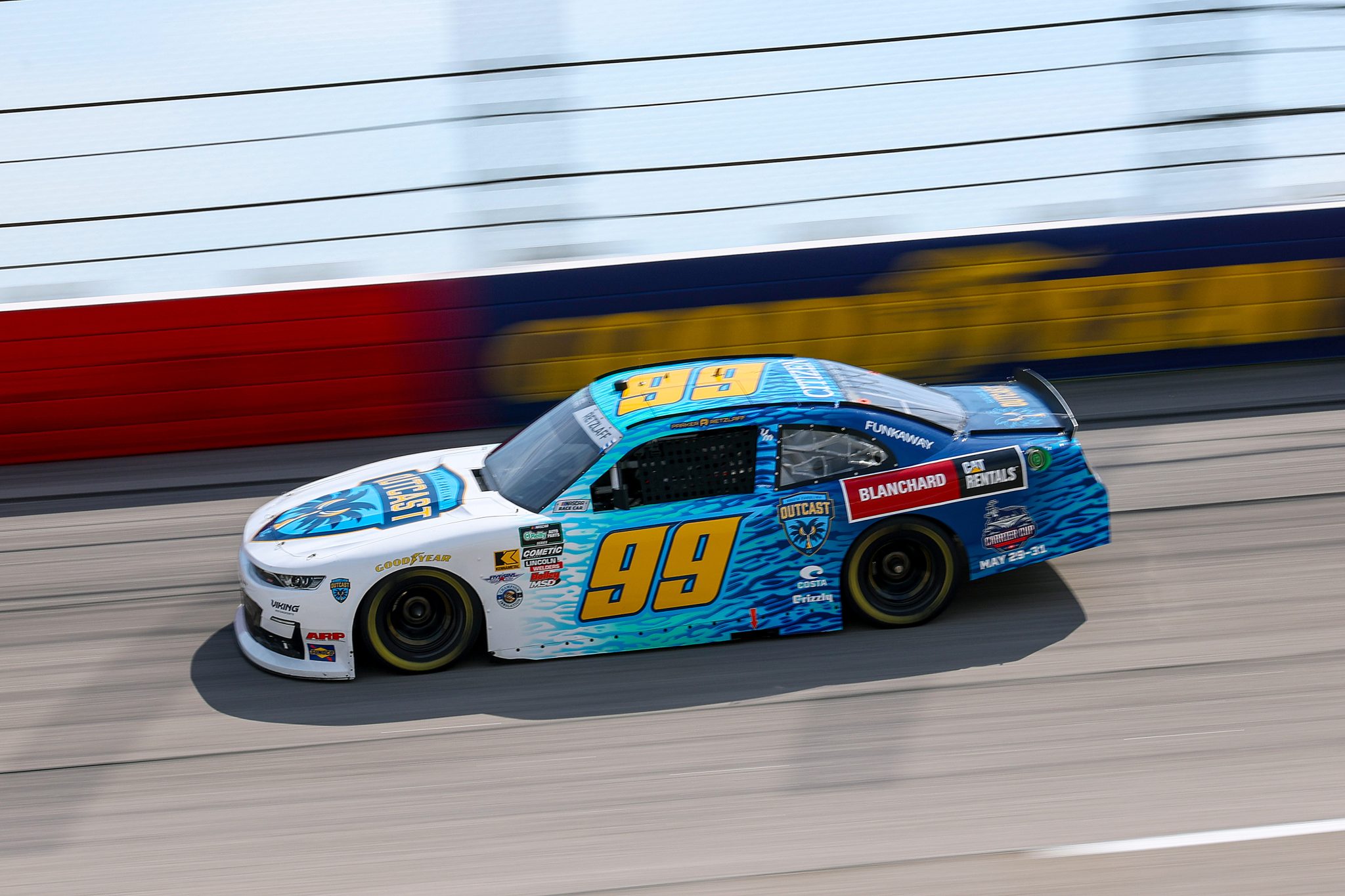DARLINGTON, SOUTH CAROLINA - MARCH 21: Parker Retzlaff, driver of the #99 South Carolina Outcast Chevrolet, drives during qualifying for the NASCAR O'Reilly Auto Parts Series Sport Clips Haircuts VFW Help a Hero 200 at Darlington Raceway on March 21, 2026 in Darlington, South Carolina. (Photo by David Jensen/Getty Images) | Getty Images