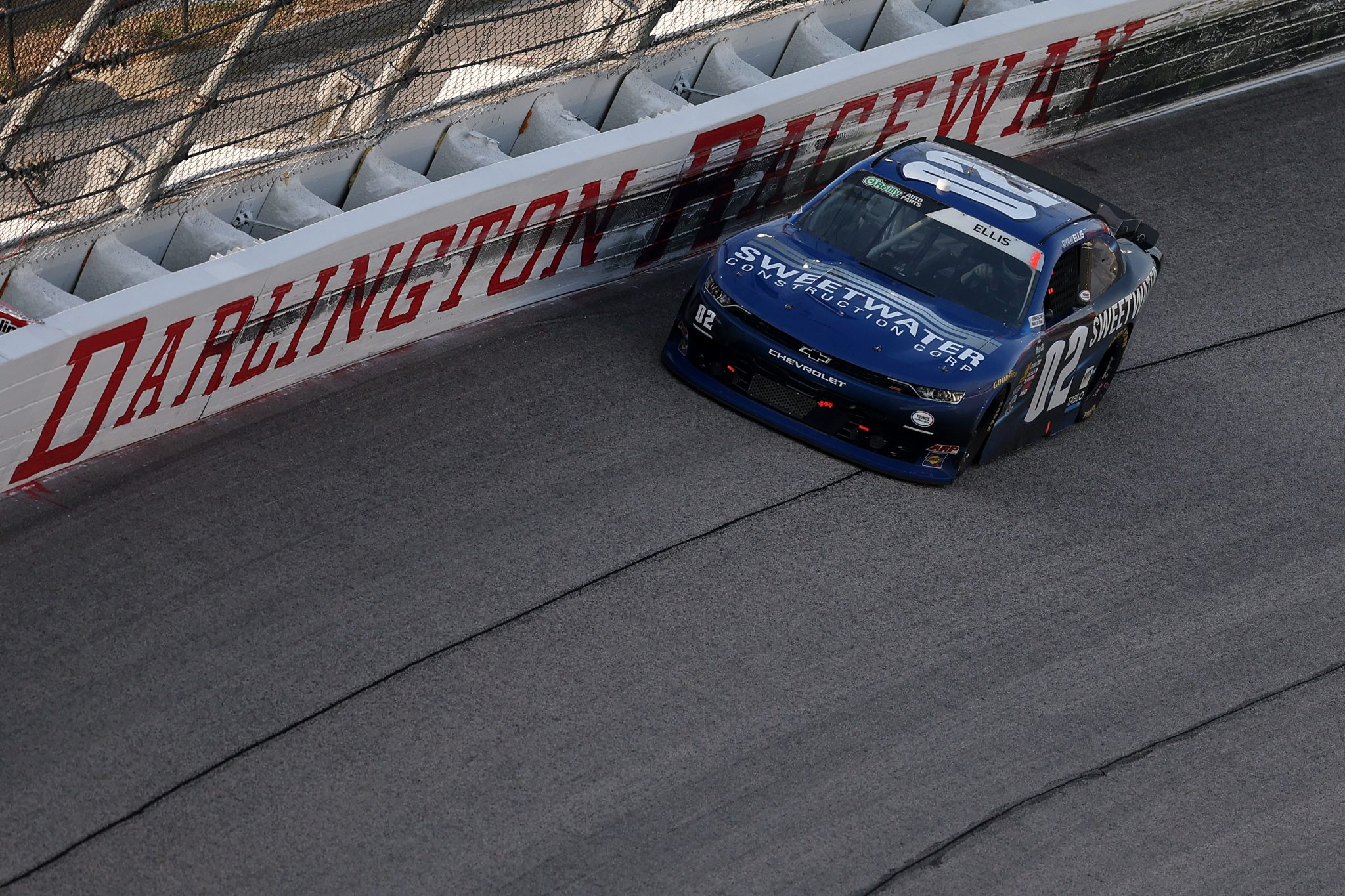DARLINGTON, SOUTH CAROLINA - MARCH 21: Ryan Ellis, driver of the #02 Sweetwater Chevrolet, drives during the NASCAR O'Reilly Auto Parts Series Sport Clips Haircuts VFW Help a Hero 200 at Darlington Raceway on March 21, 2026 in Darlington, South Carolina. (Photo by David Jensen/Getty Images) | Getty Images