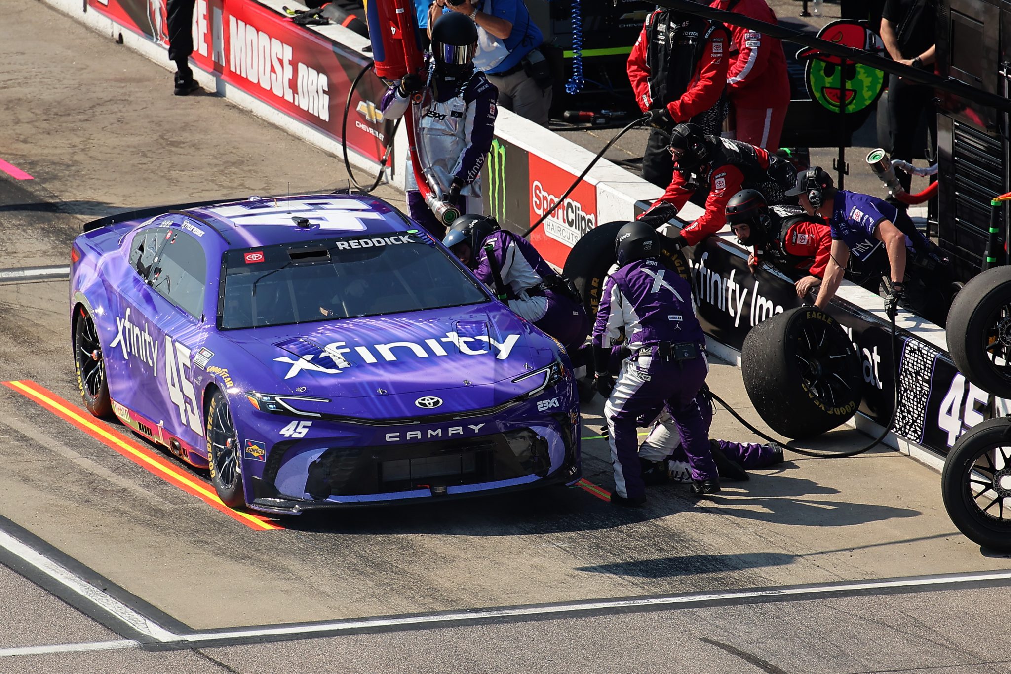 DARLINGTON, SOUTH CAROLINA - MARCH 22: Tyler Reddick, driver of the #45 Xfinity Toyota, pits during the NASCAR Cup Series Goodyear 400 at Darlington Raceway on March 22, 2026 in Darlington, South Carolina. (Photo by Jonathan Bachman/Getty Images) | Getty Images