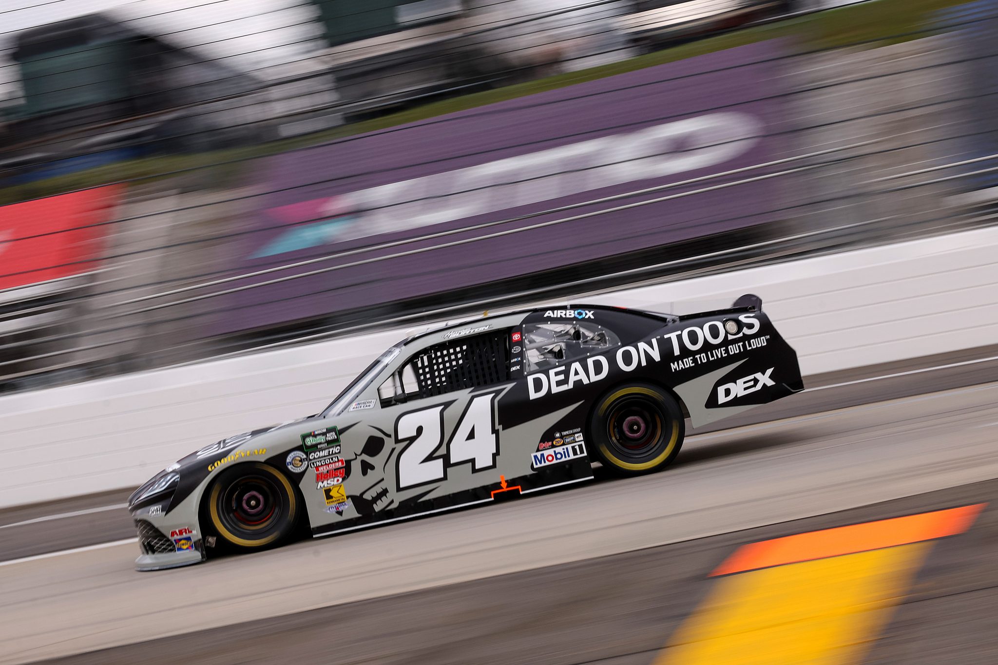 MARTINSVILLE, VIRGINIA - MARCH 27: Harrison Burton, driver of the #24 Dead On Tools Toyota, drives during the NASCAR O'Reilly Auto Parts Series NFPA 250 at Martinsville Speedway on March 27, 2026 in Martinsville, Virginia. (Photo by David Jensen/Getty Images) | Getty Images