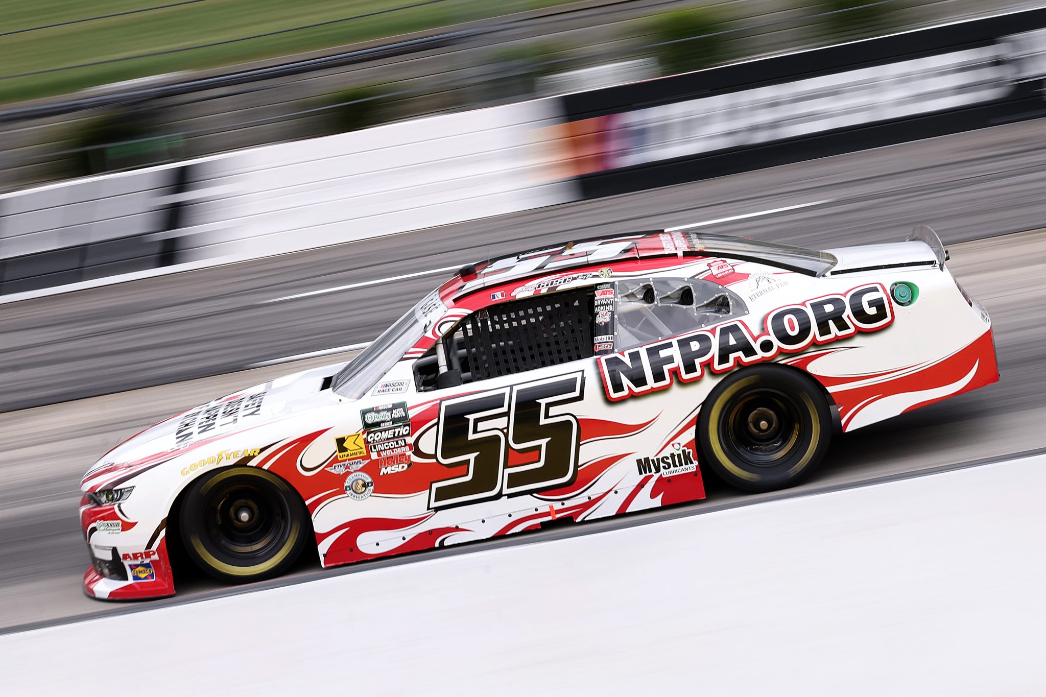MARTINSVILLE, VIRGINIA - MARCH 27: Joey Gase, driver of the #55 NFPA Chevrolet, drives during the NASCAR O'Reilly Auto Parts Series NFPA 250 at Martinsville Speedway on March 27, 2026 in Martinsville, Virginia. (Photo by David Jensen/Getty Images) | Getty Images