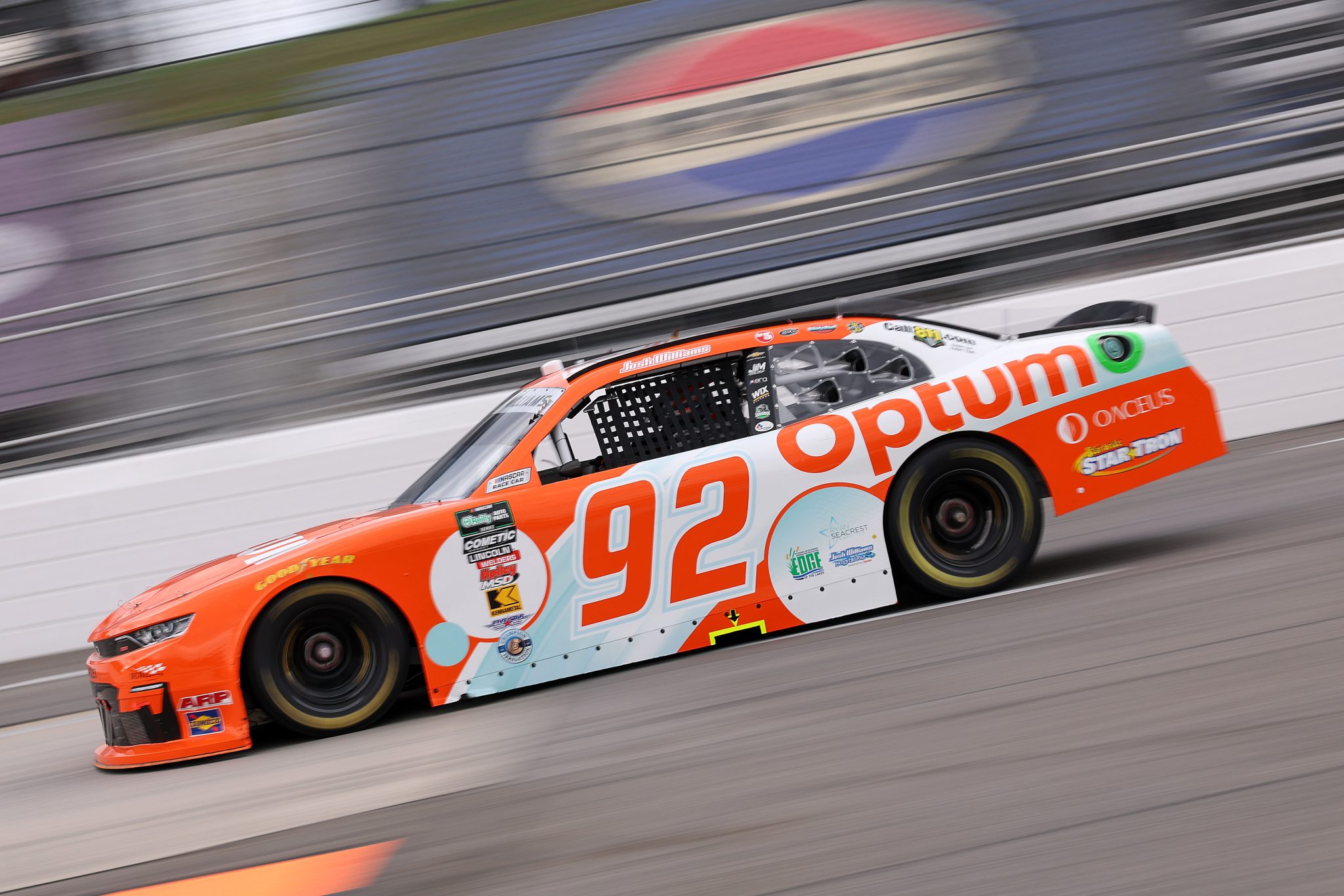 MARTINSVILLE, VIRGINIA - MARCH 27: Josh Williams, driver of the #92 Optum Chevrolet, drives during practice for the NASCAR O'Reilly Auto Parts Series NFPA 250 at Martinsville Speedway on March 27, 2026 in Martinsville, Virginia. (Photo by David Jensen/Getty Images) | Getty Images
