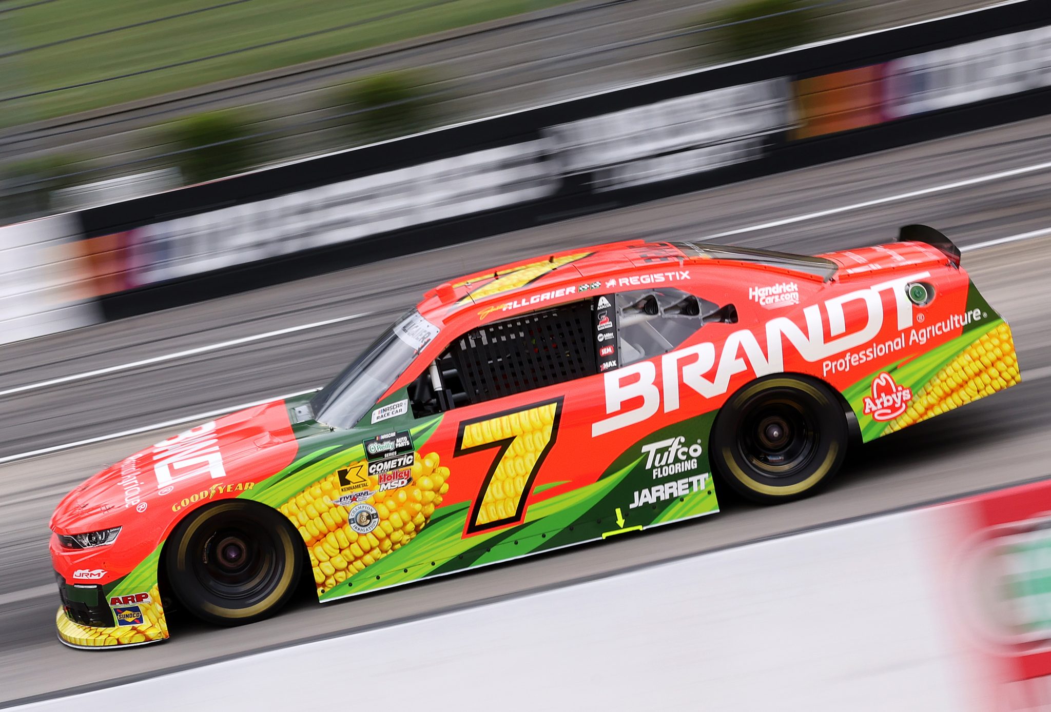 MARTINSVILLE, VIRGINIA - MARCH 27: Justin Allgaier, driver of the #7 BRANDT Chevrolet, drives during practice for the NASCAR O'Reilly Auto Parts Series NFPA 250 at Martinsville Speedway on March 27, 2026 in Martinsville, Virginia. (Photo by David Jensen/Getty Images) | Getty Images