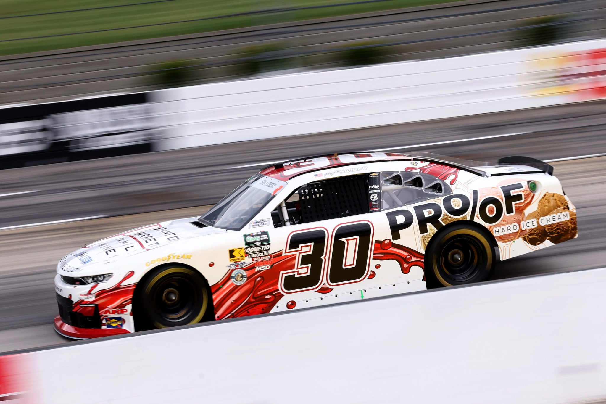MARTINSVILLE, VIRGINIA - MARCH 27: Myatt Snider, driver of the #30 Proof Hard Ice Cream Chevrolet, drives during the NASCAR O'Reilly Auto Parts Series NFPA 250 at Martinsville Speedway on March 27, 2026 in Martinsville, Virginia. (Photo by David Jensen/Getty Images) | Getty Images