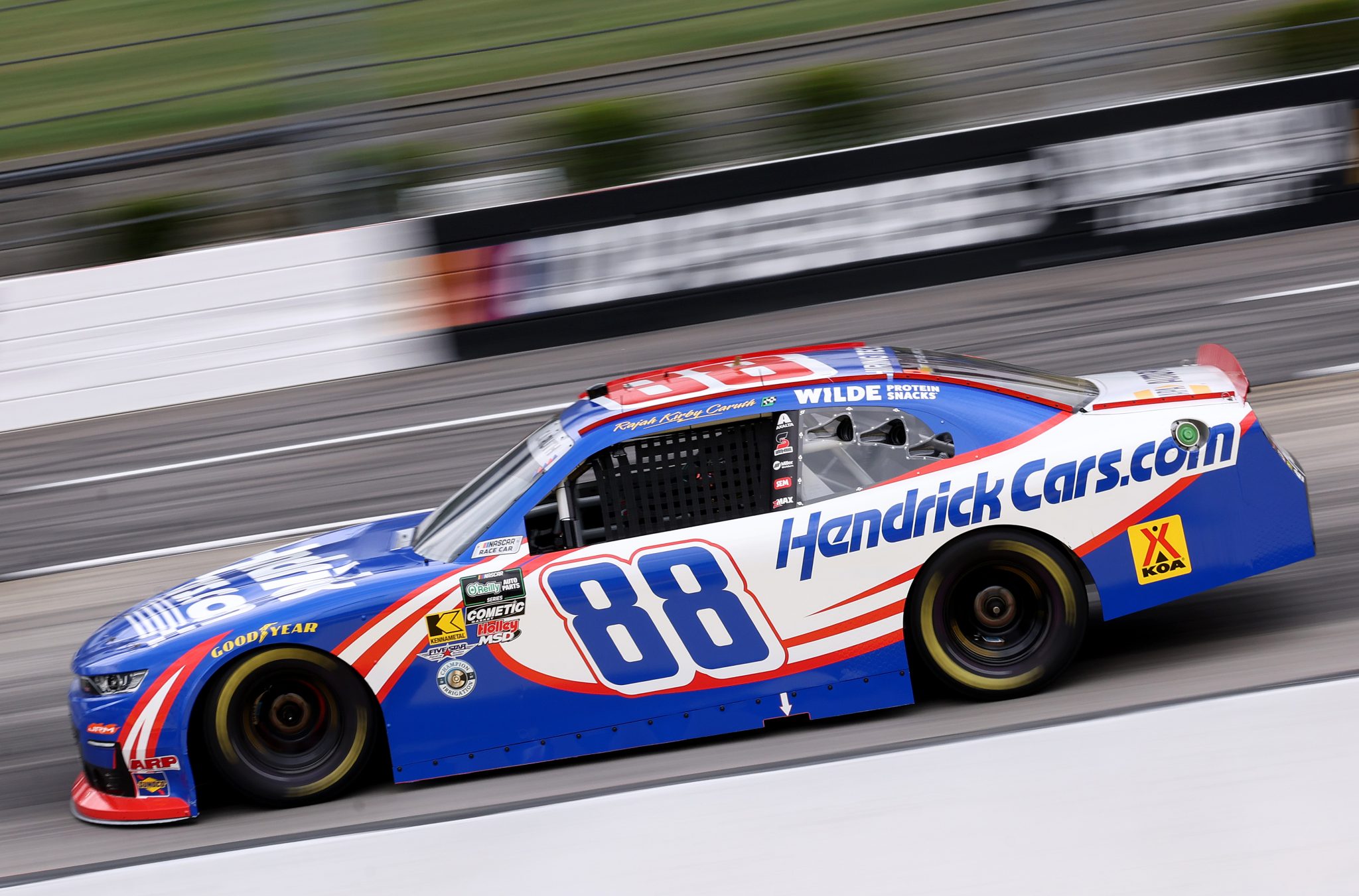 MARTINSVILLE, VIRGINIA - MARCH 27: Rajah Caruth, driver of the #88 HendrickCars.com Chevrolet, drives during the NASCAR O'Reilly Auto Parts Series NFPA 250 at Martinsville Speedway on March 27, 2026 in Martinsville, Virginia. (Photo by David Jensen/Getty Images) | Getty Images