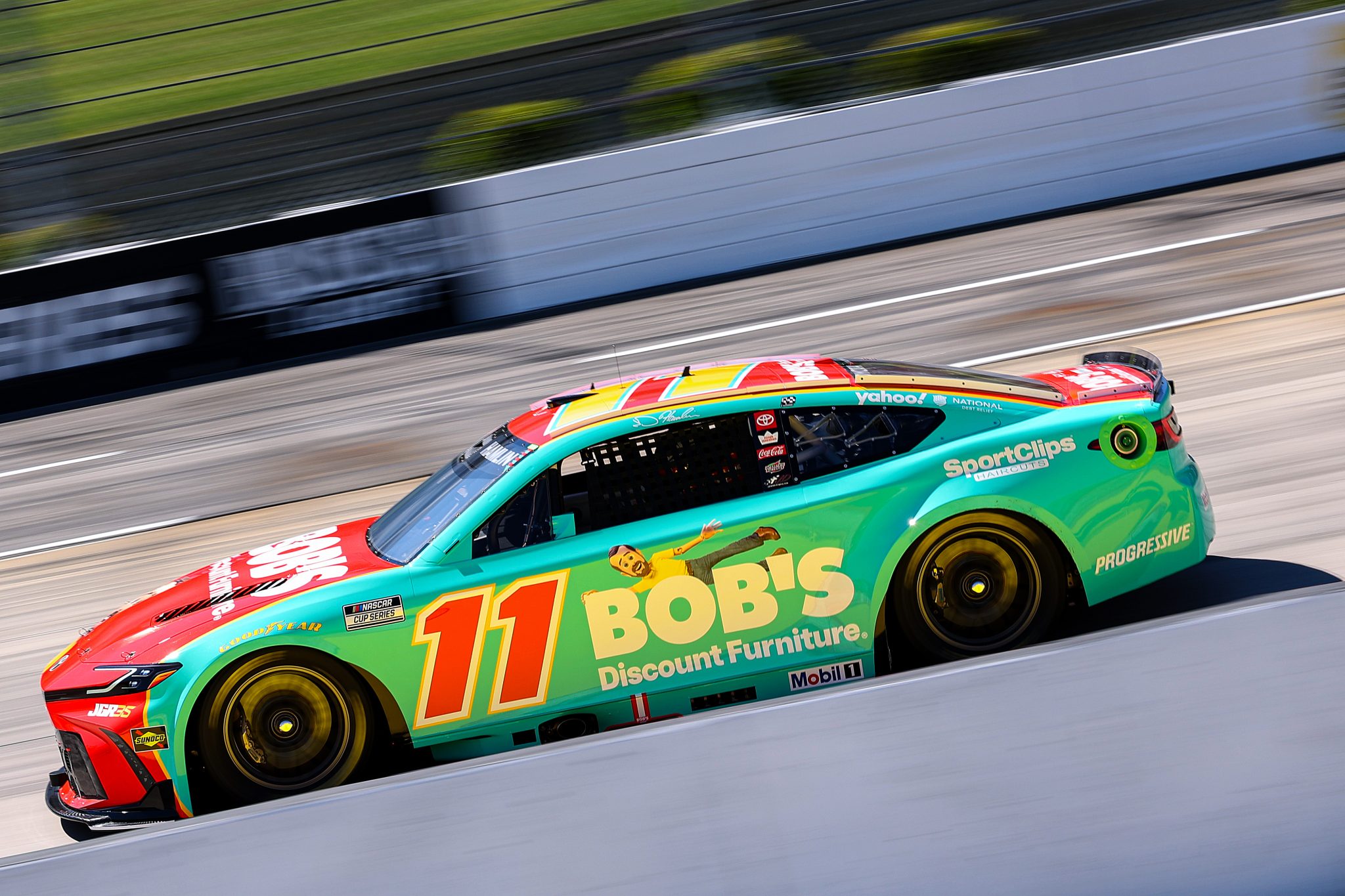 MARTINSVILLE, VIRGINIA - MARCH 28: Denny Hamlin, driver of the #11 Bob's Discount Furniture Toyota, drives during practice for the NASCAR Cup Series Cook Out 400 at Martinsville Speedway on March 28, 2026 in Martinsville, Virginia. (Photo by David Jensen/Getty Images) | Getty Images