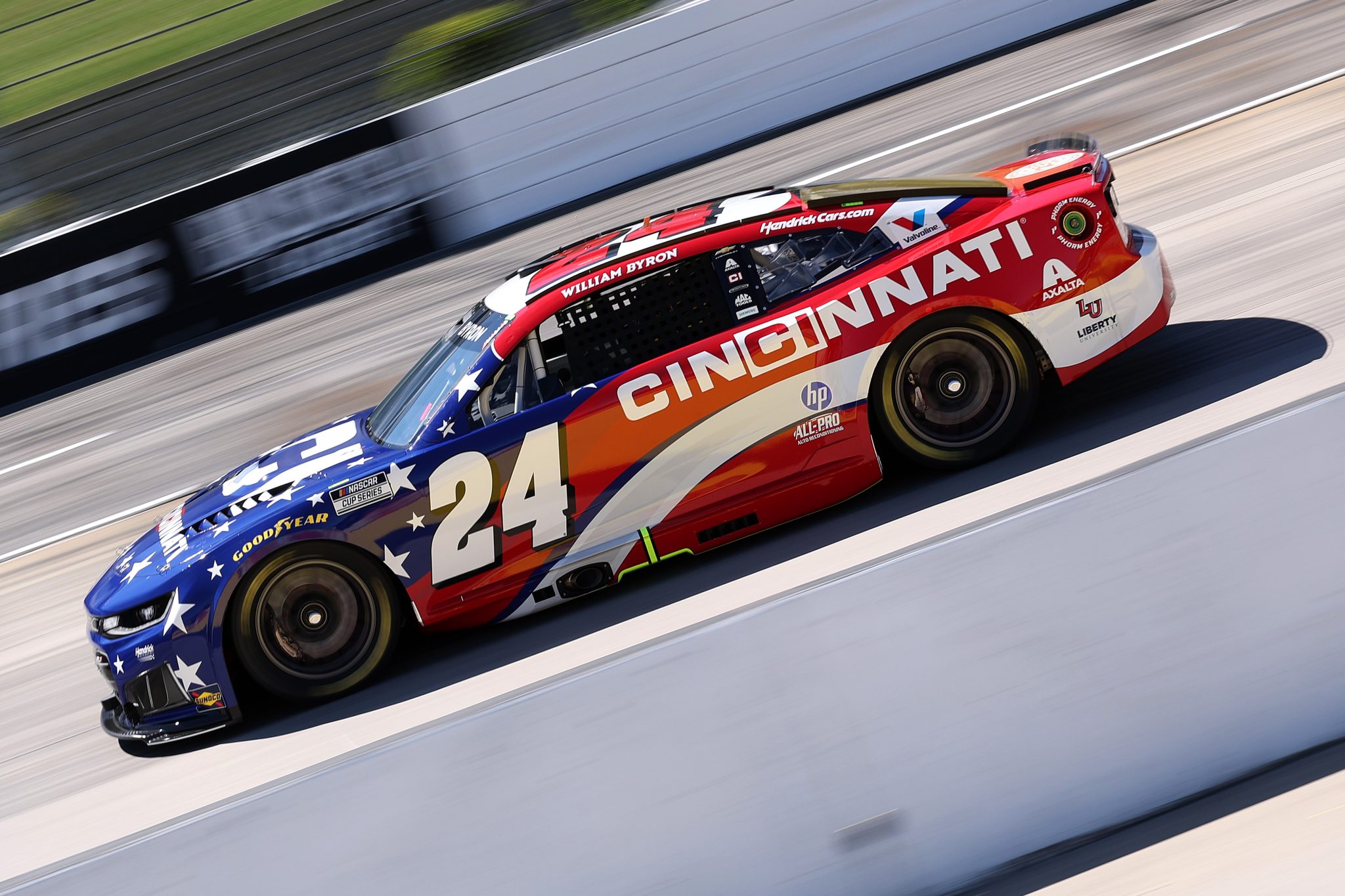 MARTINSVILLE, VIRGINIA - MARCH 28: William Byron, driver of the #24 Cincinnati Chevrolet, drives during practice for the NASCAR Cup Series Cook Out 400 at Martinsville Speedway on March 28, 2026 in Martinsville, Virginia. (Photo by David Jensen/Getty Images) | Getty Images