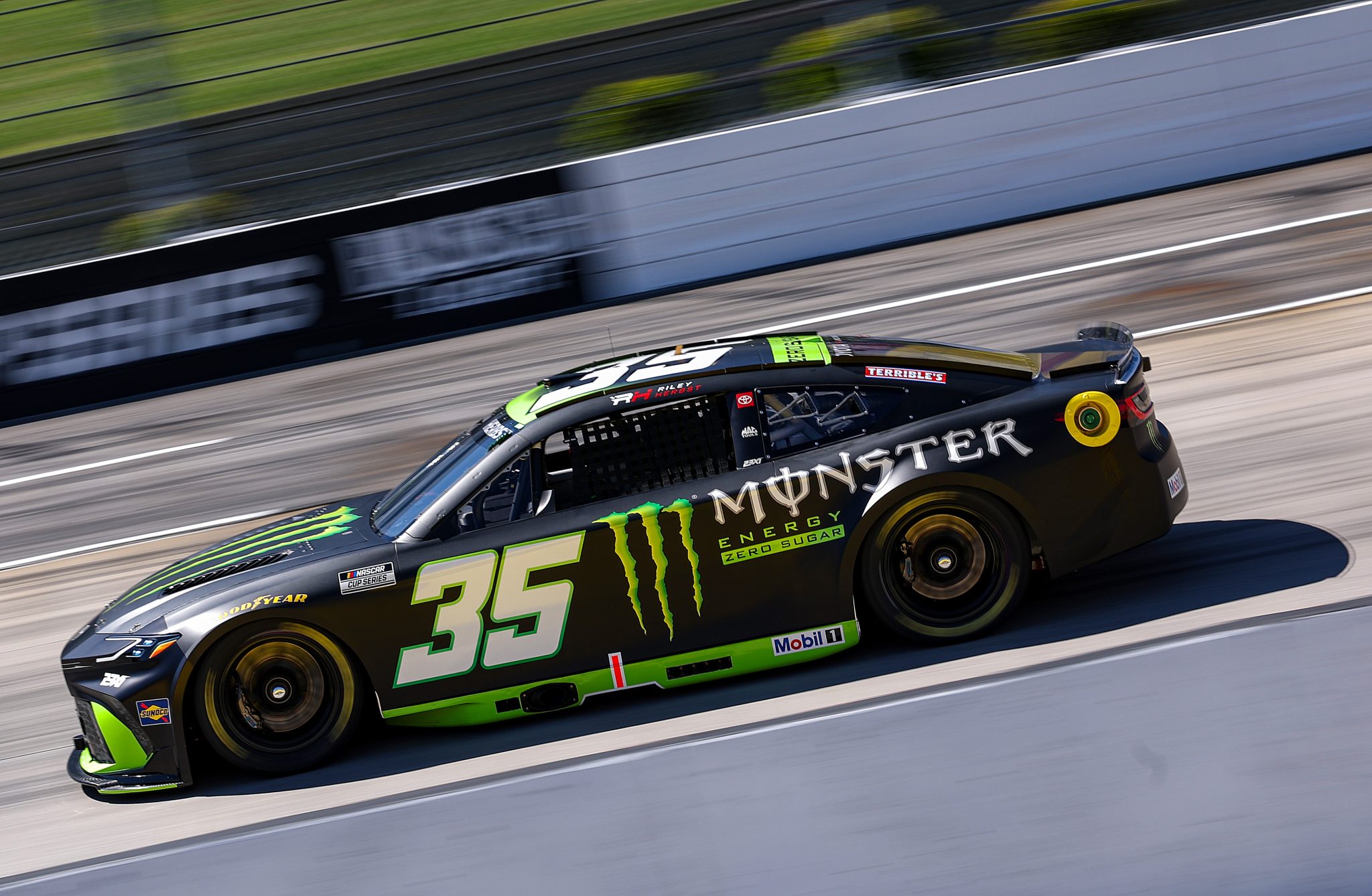 MARTINSVILLE, VIRGINIA - MARCH 28: Riley Herbst, driver of the #35 Monster Energy Zero Sugar Toyota, drives during practice for the NASCAR Cup Series Cook Out 400 at Martinsville Speedway on March 28, 2026 in Martinsville, Virginia. (Photo by David Jensen/Getty Images) | Getty Images
