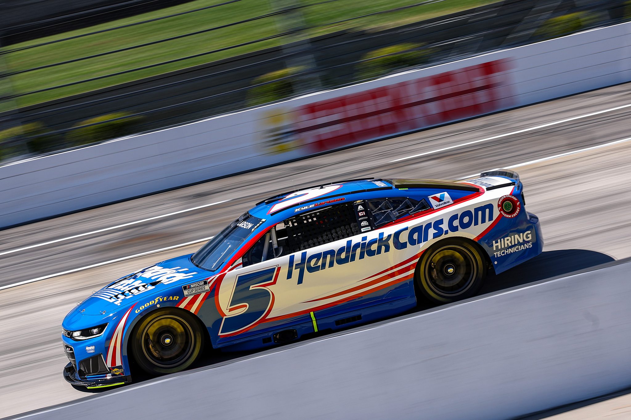 MARTINSVILLE, VIRGINIA - MARCH 28: Kyle Larson, driver of the #5 HendrickCars.com Chevrolet, drives during practice for the NASCAR Cup Series Cook Out 400 at Martinsville Speedway on March 28, 2026 in Martinsville, Virginia. (Photo by David Jensen/Getty Images) | Getty Images