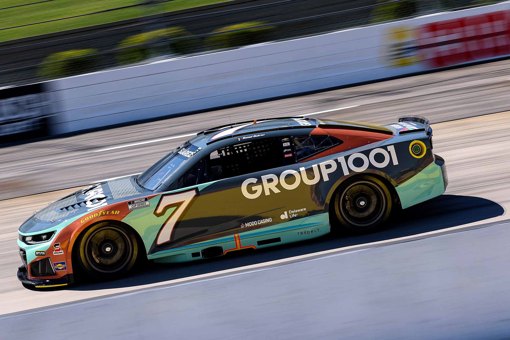 MARTINSVILLE, VIRGINIA - MARCH 28: Daniel Suarez, driver of the #7 Group 1001 Chevrolet, drives during practice for the NASCAR Cup Series Cook Out 400 at Martinsville Speedway on March 28, 2026 in Martinsville, Virginia. (Photo by David Jensen/Getty Images) | Getty Images