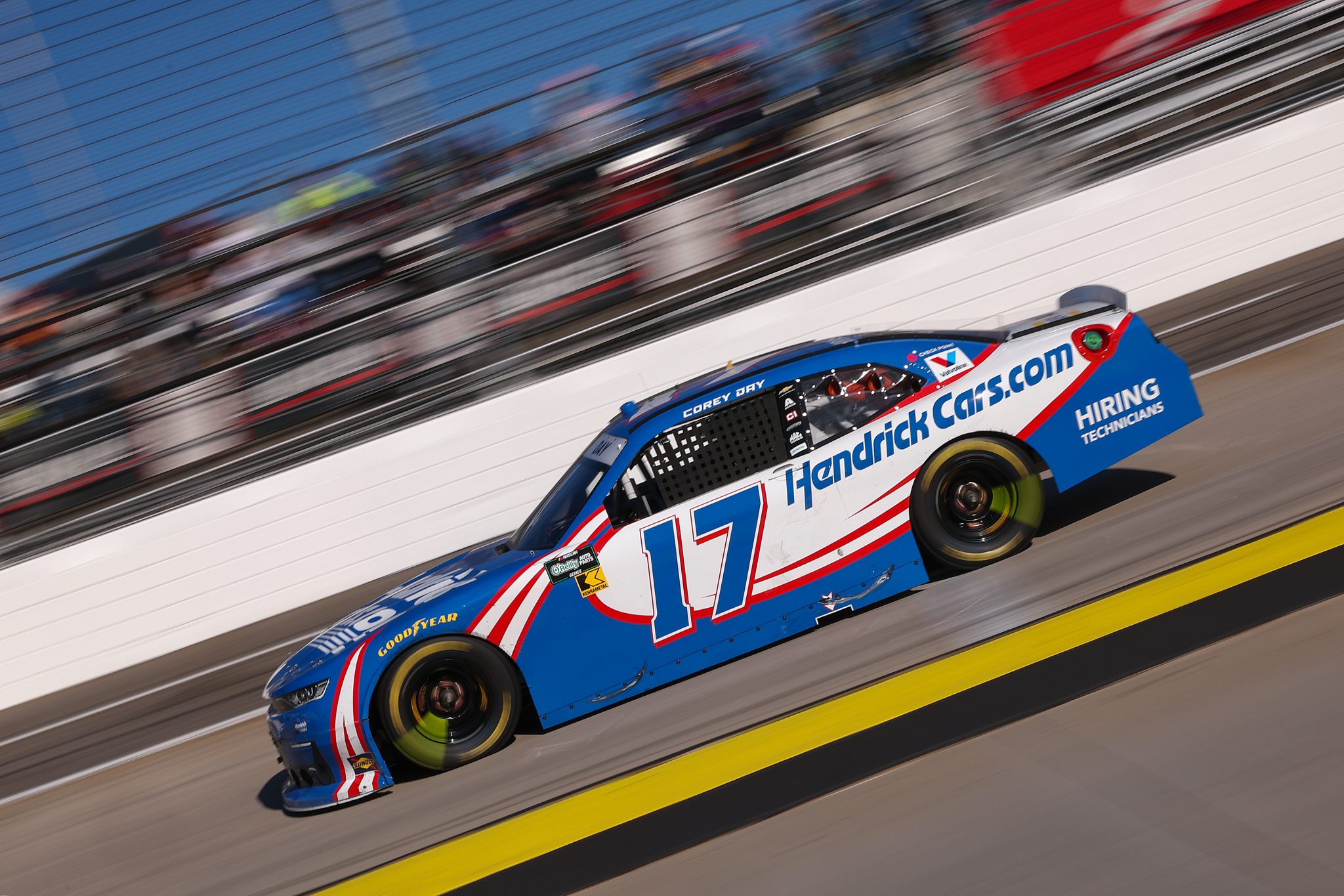 MARTINSVILLE, VIRGINIA - MARCH 28: Corey Day, driver of the #17 HendrickCars.com Chevrolet, drives during the NASCAR O'Reilly Auto Parts Series NFPA 250 at Martinsville Speedway on March 28, 2026 in Martinsville, Virginia. (Photo by David Jensen/Getty Images) | Getty Images