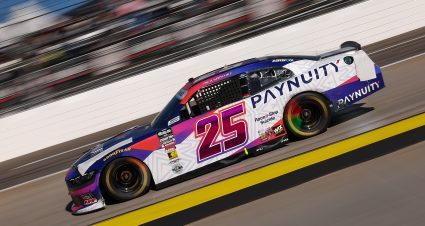 MARTINSVILLE, VIRGINIA - MARCH 28: Nick Sanchez, driver of the #25 Paynuity/Travel Curious Ford, drives during the NASCAR O'Reilly Auto Parts Series NFPA 250 at Martinsville Speedway on March 28, 2026 in Martinsville, Virginia. (Photo by David Jensen/Getty Images) | Getty Images