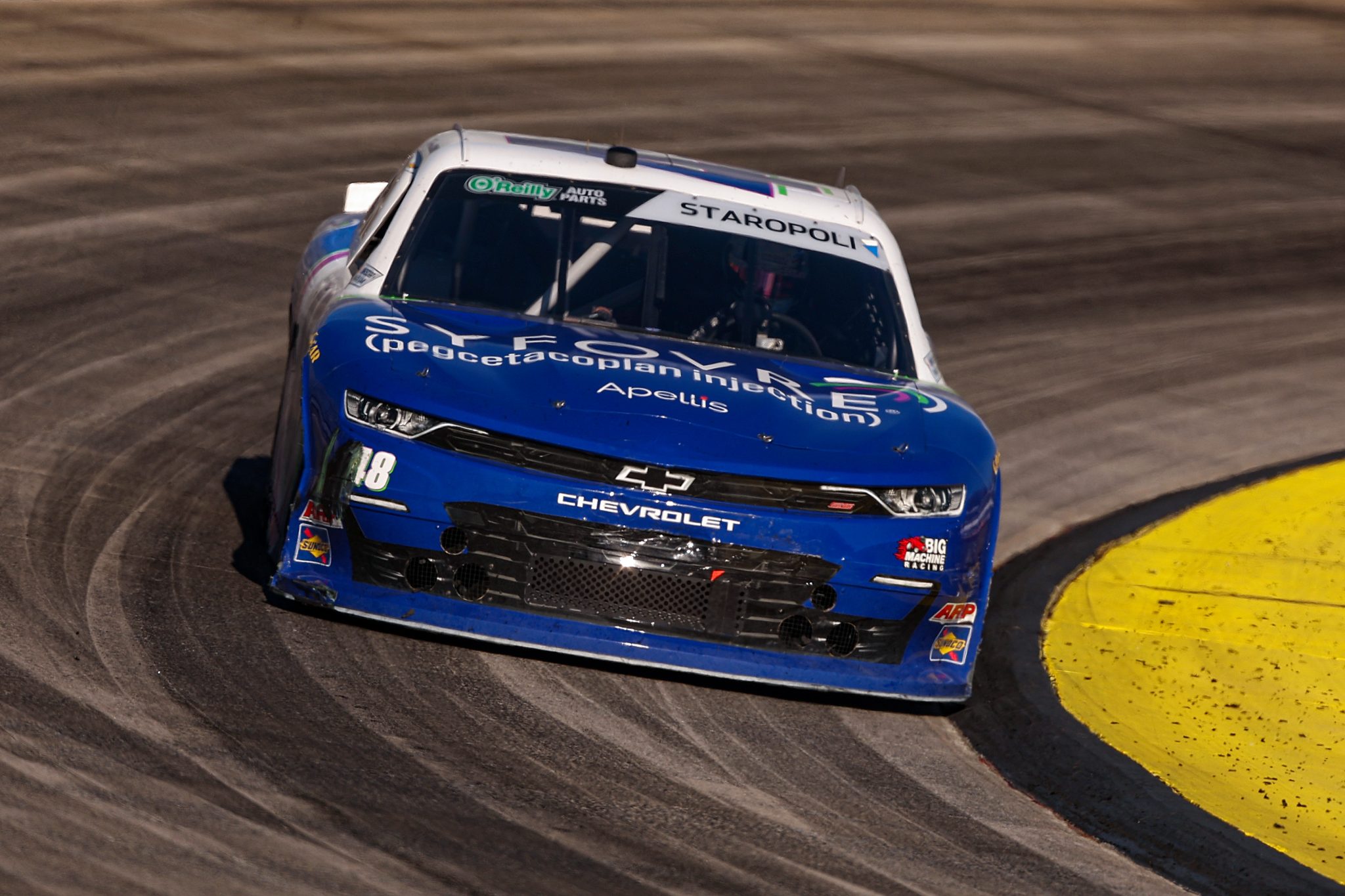 MARTINSVILLE, VIRGINIA - MARCH 28: Patrick Staropoli, driver of the #48 Syfovre Chevrolet, drives during the NASCAR O'Reilly Auto Parts Series NFPA 250 at Martinsville Speedway on March 28, 2026 in Martinsville, Virginia. (Photo by David Jensen/Getty Images) | Getty Images