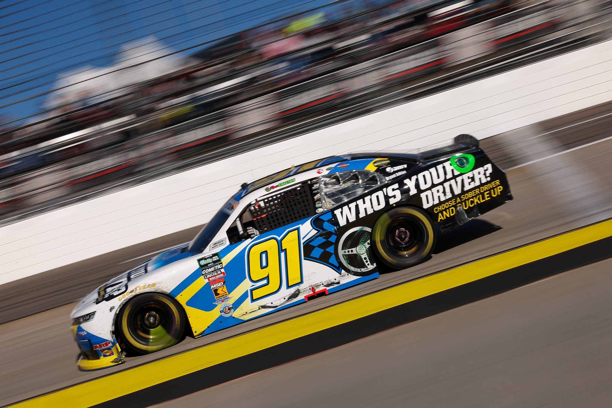 MARTINSVILLE, VIRGINIA - MARCH 28: Ross Chastain, driver of the #91 Who's Your Driver? Chevrolet, drives during the NASCAR O'Reilly Auto Parts Series NFPA 250 at Martinsville Speedway on March 28, 2026 in Martinsville, Virginia. (Photo by David Jensen/Getty Images) | Getty Images