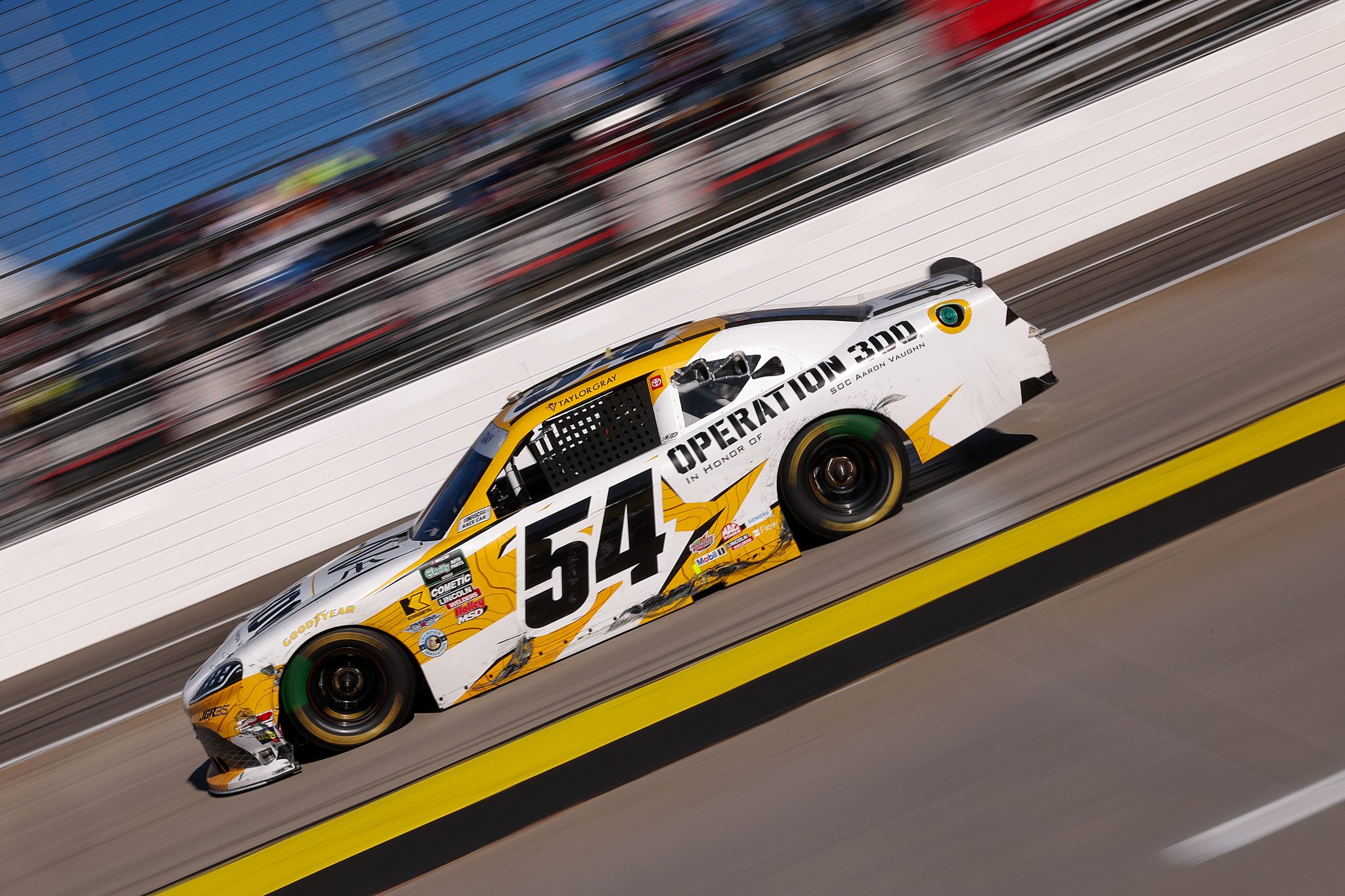 MARTINSVILLE, VIRGINIA - MARCH 28: Taylor Gray, driver of the #54 Operation 300 Toyota, drives during the NASCAR O'Reilly Auto Parts Series NFPA 250 at Martinsville Speedway on March 28, 2026 in Martinsville, Virginia. (Photo by David Jensen/Getty Images) | Getty Images