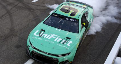 MARTINSVILLE, VIRGINIA - MARCH 29: Chase Elliott, driver of the #9 UniFirst Chevrolet, celebrates with a burnout after winning the NASCAR Cup Series Cook Out 400 at Martinsville Speedway on March 29, 2026 in Martinsville, Virginia. (Photo by Jacob Kupferman/Getty Images) | Getty Images