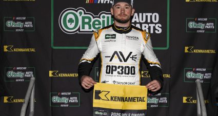 AVONDALE, ARIZONA - MARCH 06: Taylor Gray, driver of the #54 Operation 300 Toyota, poses for photos after winning the pole award during qualifying for the NASCAR O'Reilly Auto Parts Series GOVX 200 at Phoenix Raceway on March 06, 2026 in Avondale, Arizona. (Photo by Sean Gardner/Getty Images) | Getty Images