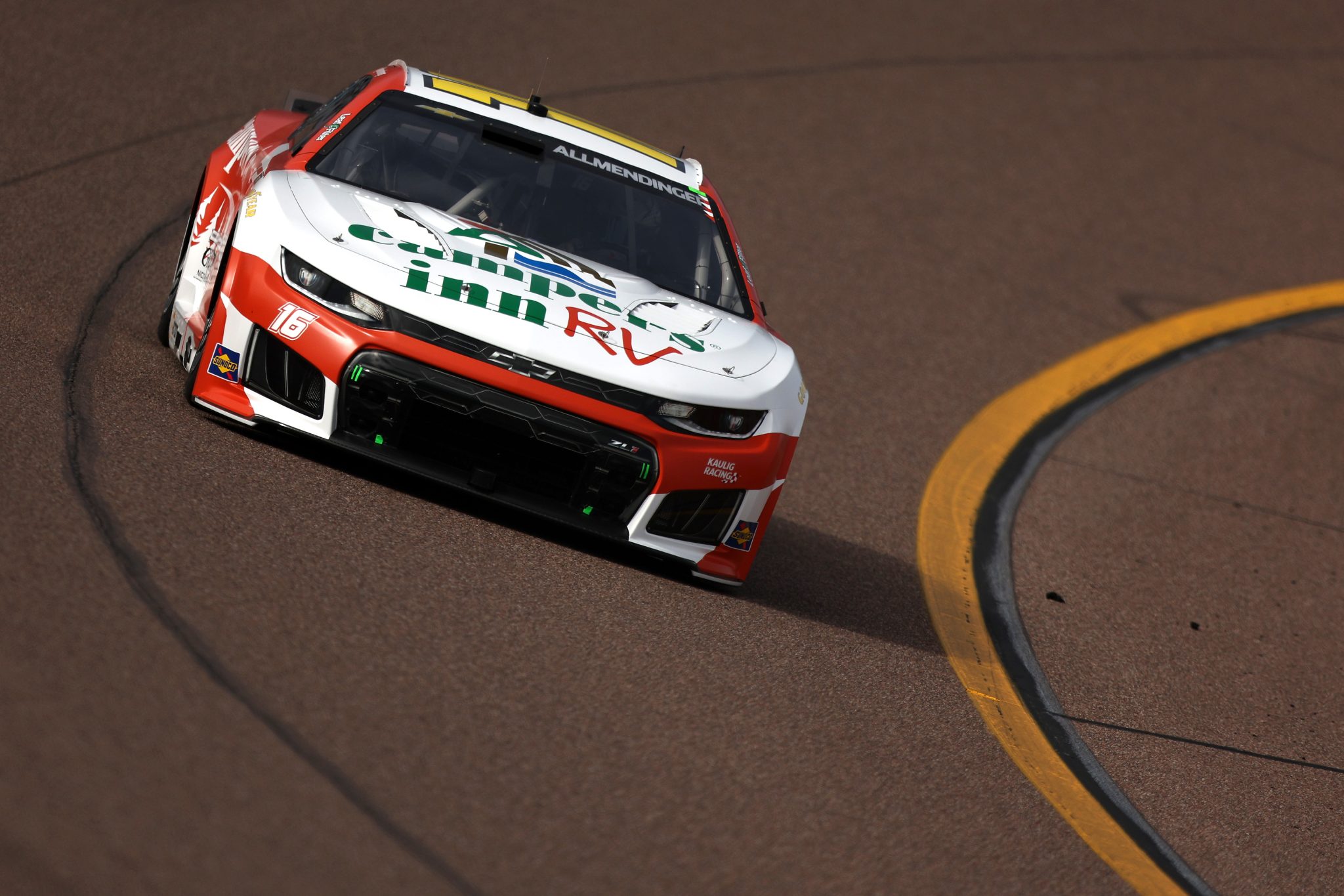 AVONDALE, ARIZONA - MARCH 07: AJ Allmendinger, driver of the #16 Campers Inn RV Chevrolet, drives during practice for the NASCAR Cup Series Straight Talk Wireless 500 at Phoenix Raceway on March 07, 2026 in Avondale, Arizona. (Photo by Meg Oliphant/Getty Images) | Getty Images