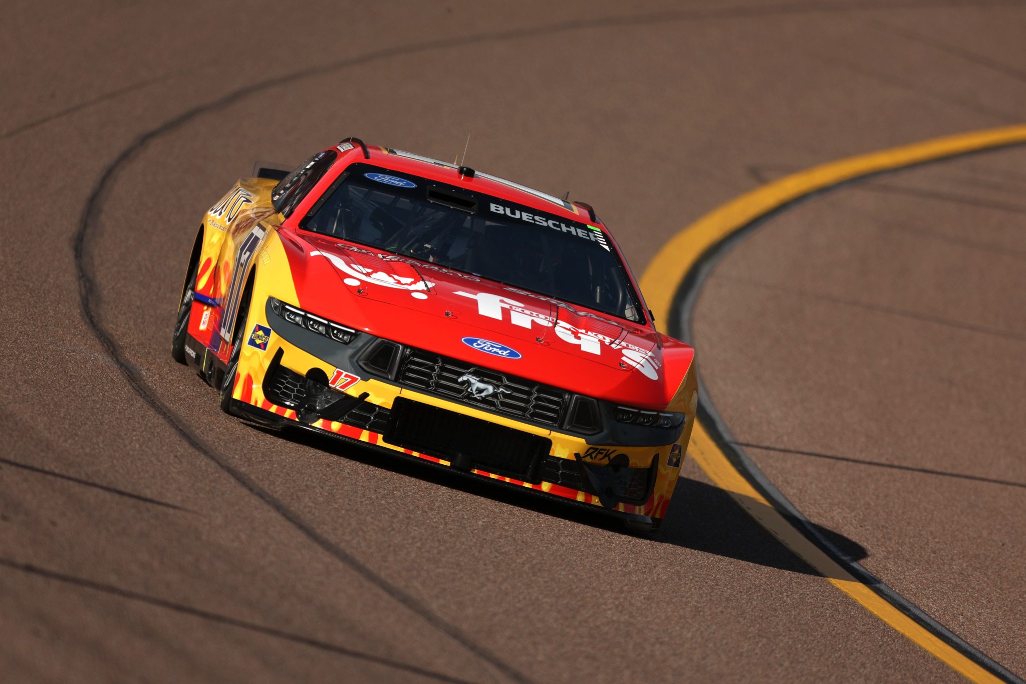 AVONDALE, ARIZONA - MARCH 07: Chris Buescher, driver of the #17 Fry's/Artesano/Kraft Ford, drives during practice for the NASCAR Cup Series Straight Talk Wireless 500 at Phoenix Raceway on March 07, 2026 in Avondale, Arizona. (Photo by Meg Oliphant/Getty Images) | Getty Images