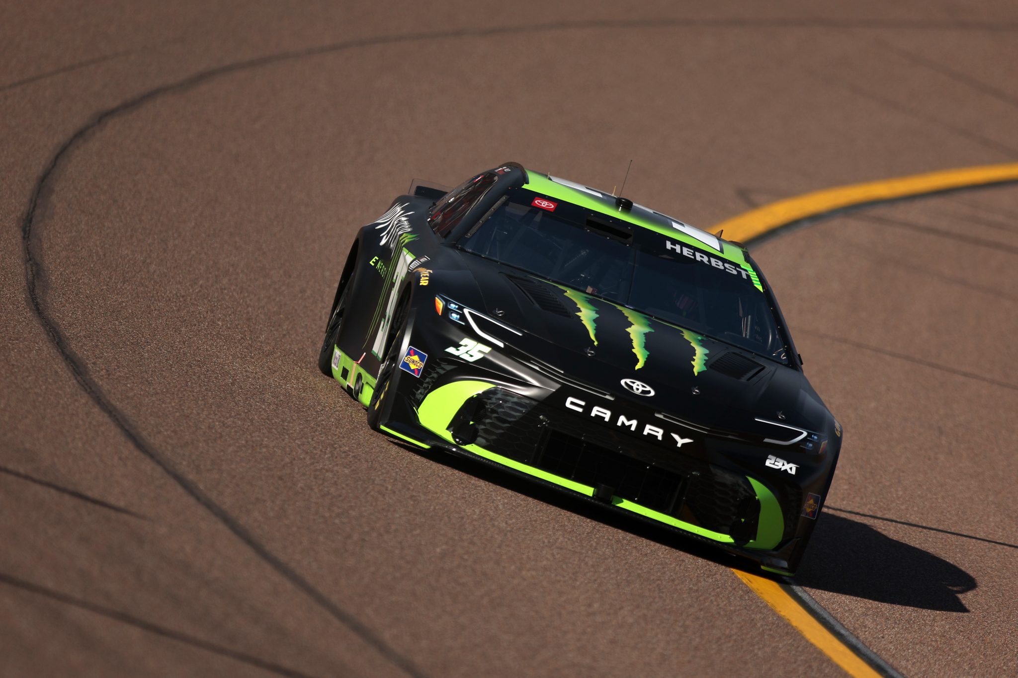 AVONDALE, ARIZONA - MARCH 07: Riley Herbst, driver of the #35 Monster Energy Toyota, drives during practice for the NASCAR Cup Series Straight Talk Wireless 500 at Phoenix Raceway on March 07, 2026 in Avondale, Arizona. (Photo by Meg Oliphant/Getty Images) | Getty Images