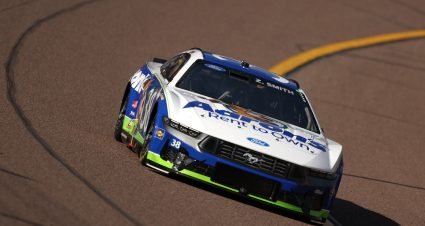 AVONDALE, ARIZONA - MARCH 07: Zane Smith, driver of the #38 Aaron's Rent To Own Ford, drives during practice for the NASCAR Cup Series Straight Talk Wireless 500 at Phoenix Raceway on March 07, 2026 in Avondale, Arizona. (Photo by Meg Oliphant/Getty Images) | Getty Images